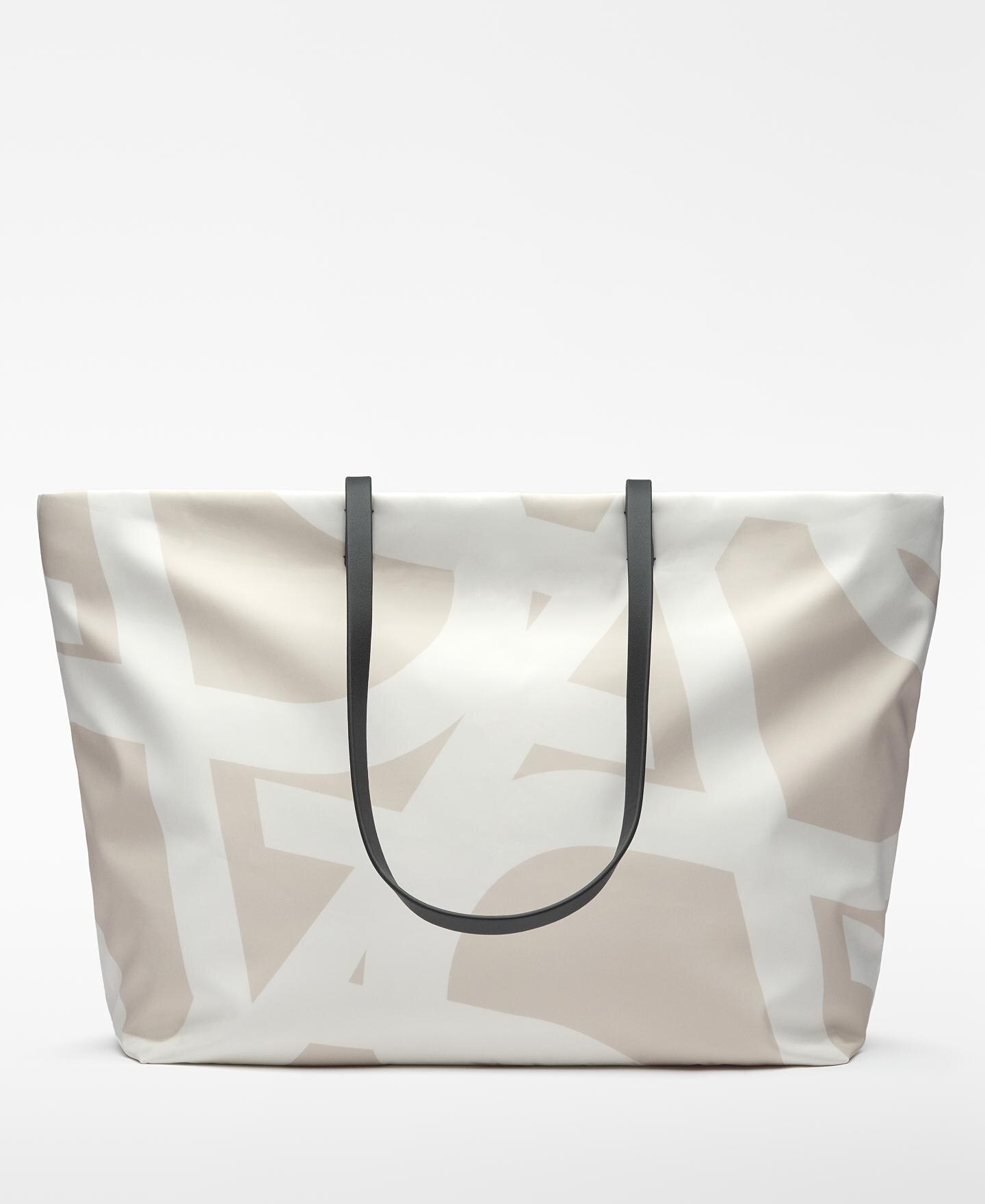 Mala de Ombro Tipo Shopper Logotipo com Tecido Liso Bege / Branco-2