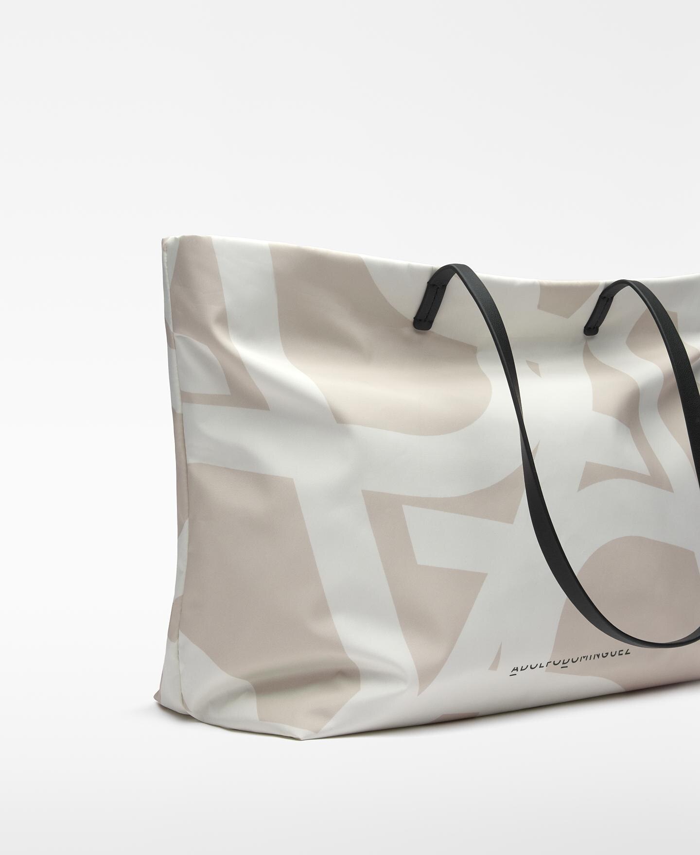 Mala de Ombro Tipo Shopper Logotipo com Tecido Liso Bege / Branco-3