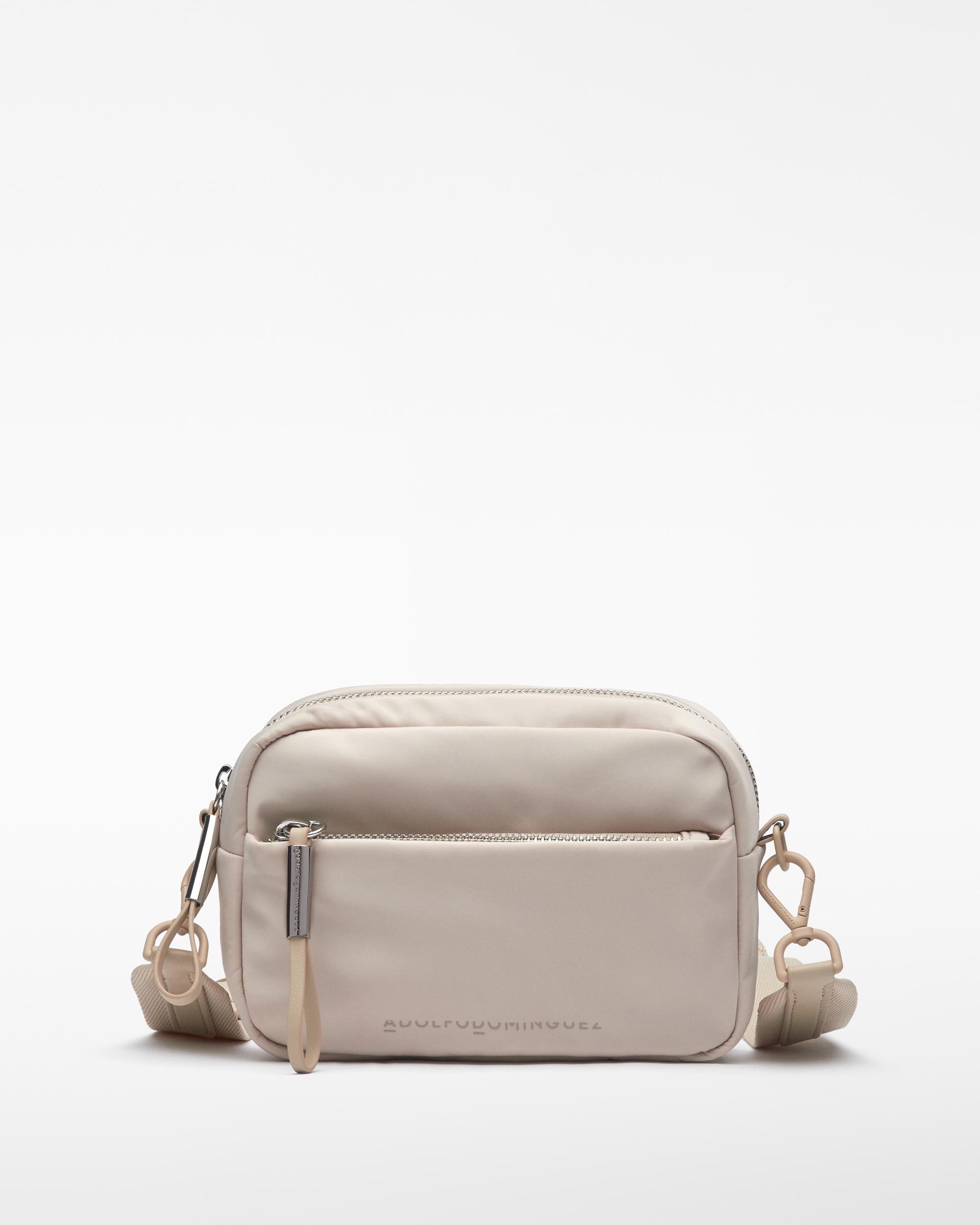 Mala a Tiracolo Pequena com Fecho Zip Bege-1