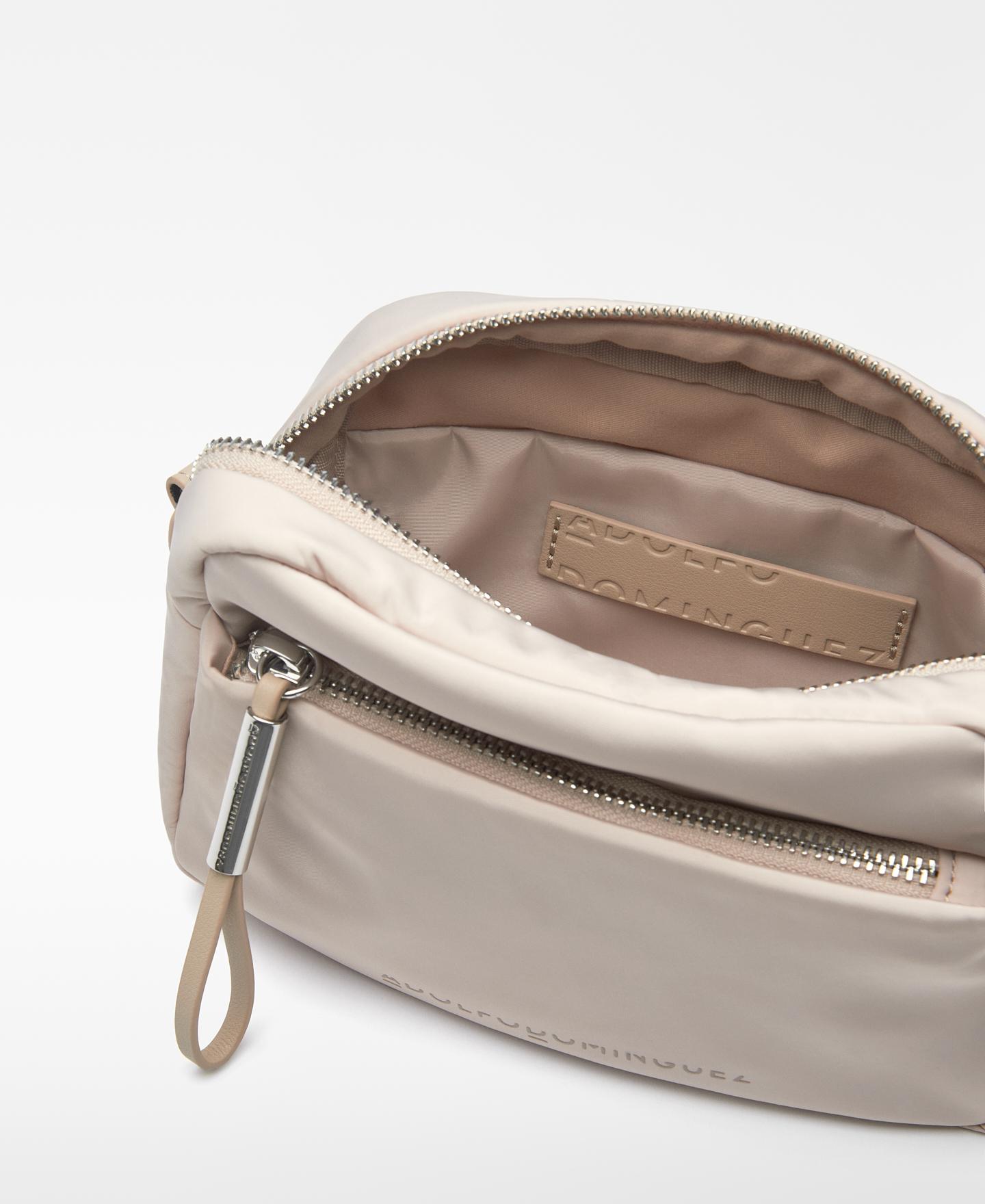 Mala a Tiracolo Pequena com Fecho Zip Bege-3
