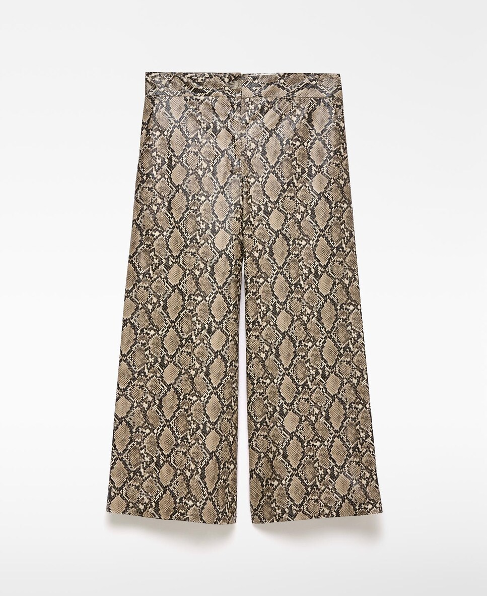Calças Culotte Animal Print à Boca de Sino Castanho-5