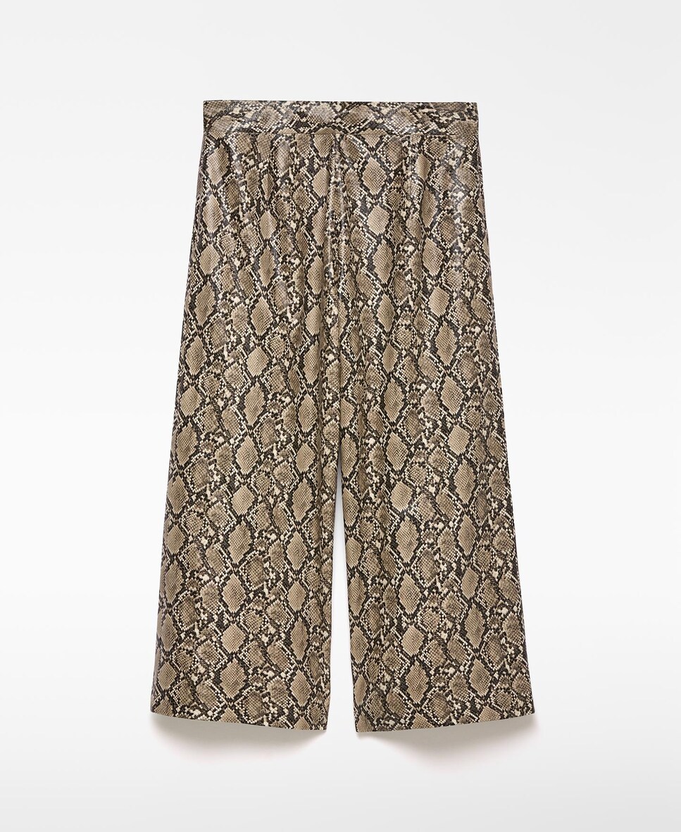 Calças Culotte Animal Print à Boca de Sino Castanho-6