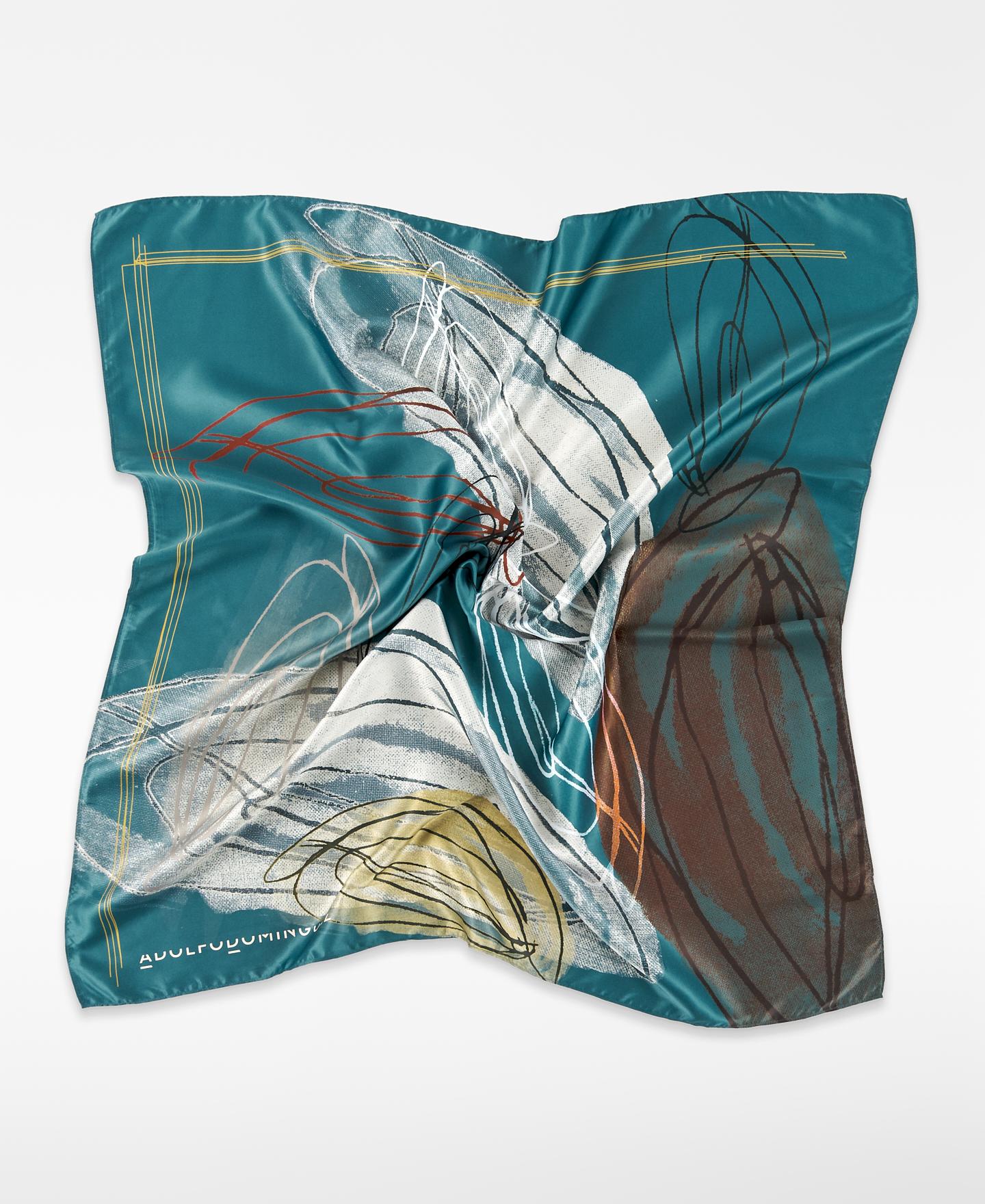 Lenço Quadrado com Estampado Grande Turquesa-2