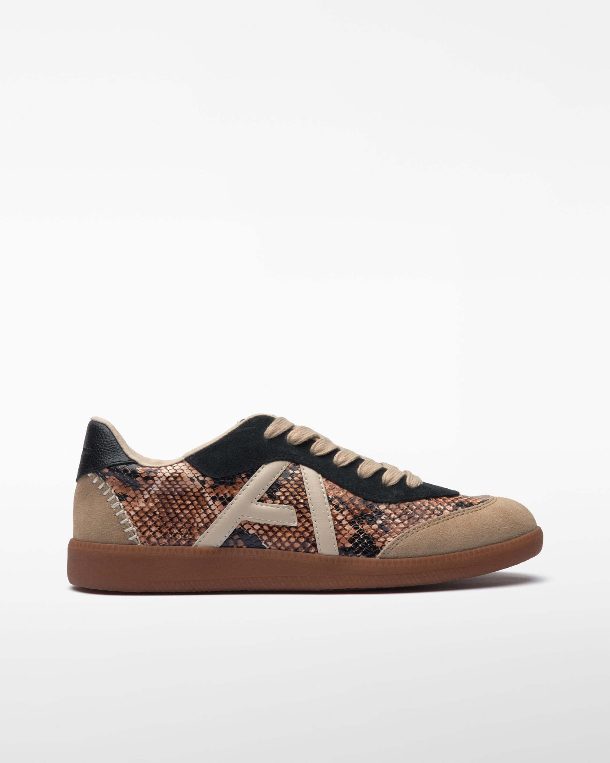 Sapatilhas Desportivas com Maxi Logo e Estampado de Serpente Castanho-1