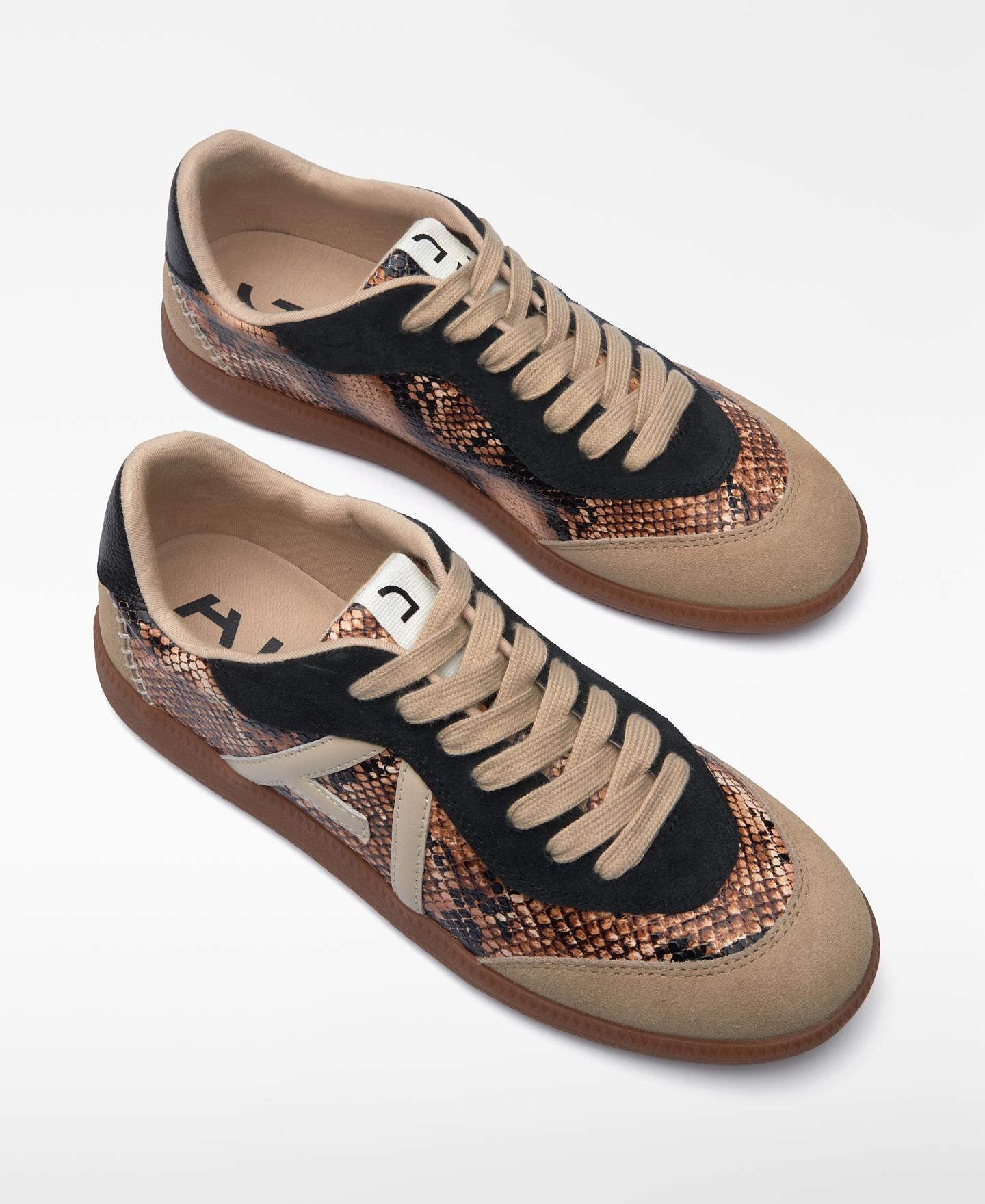 Sapatilhas Desportivas com Maxi Logo e Estampado de Serpente Castanho-2
