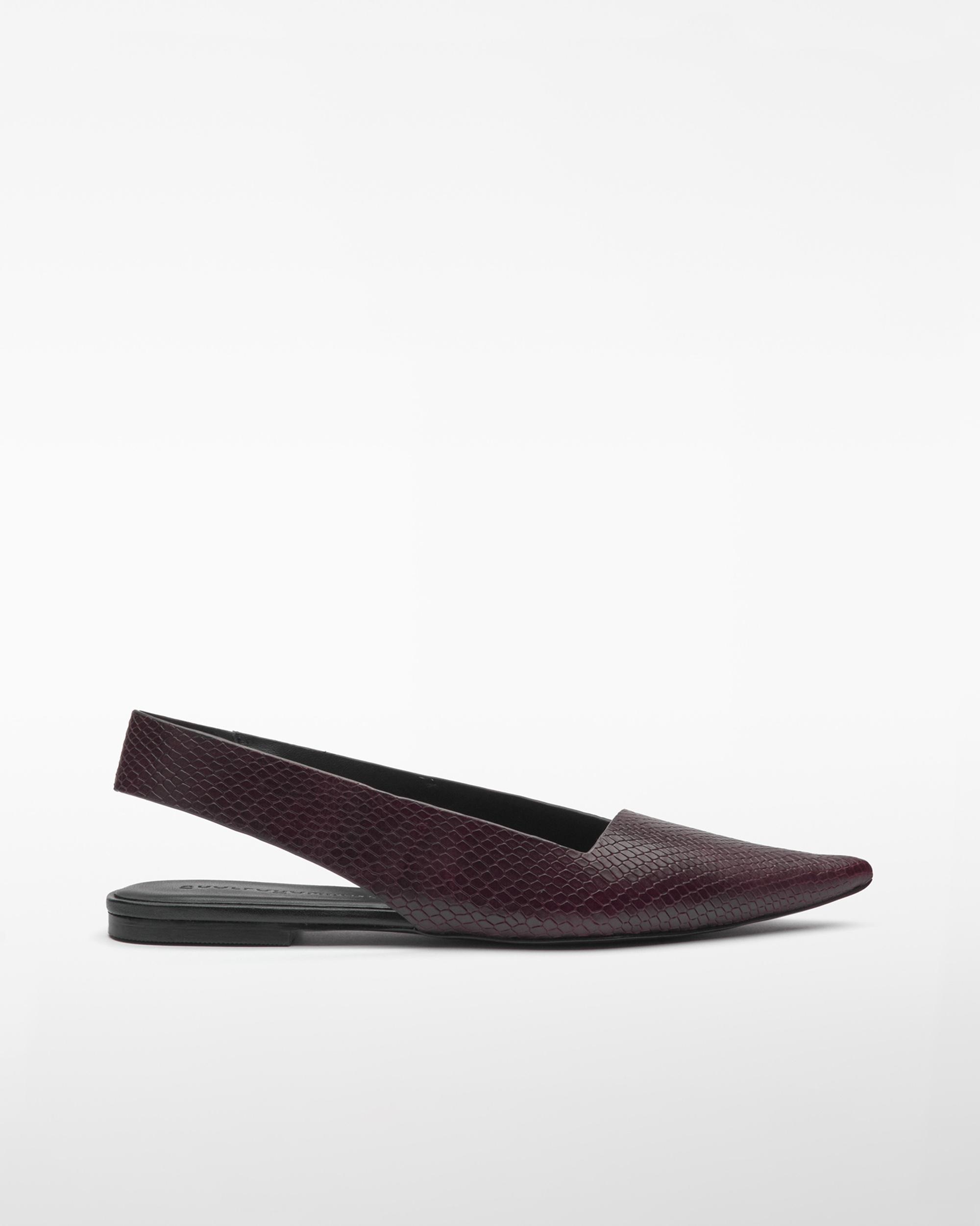 Sapatos Rasos com o Calcanhar Aberto e Estampado de Serpente Bordeaux-1