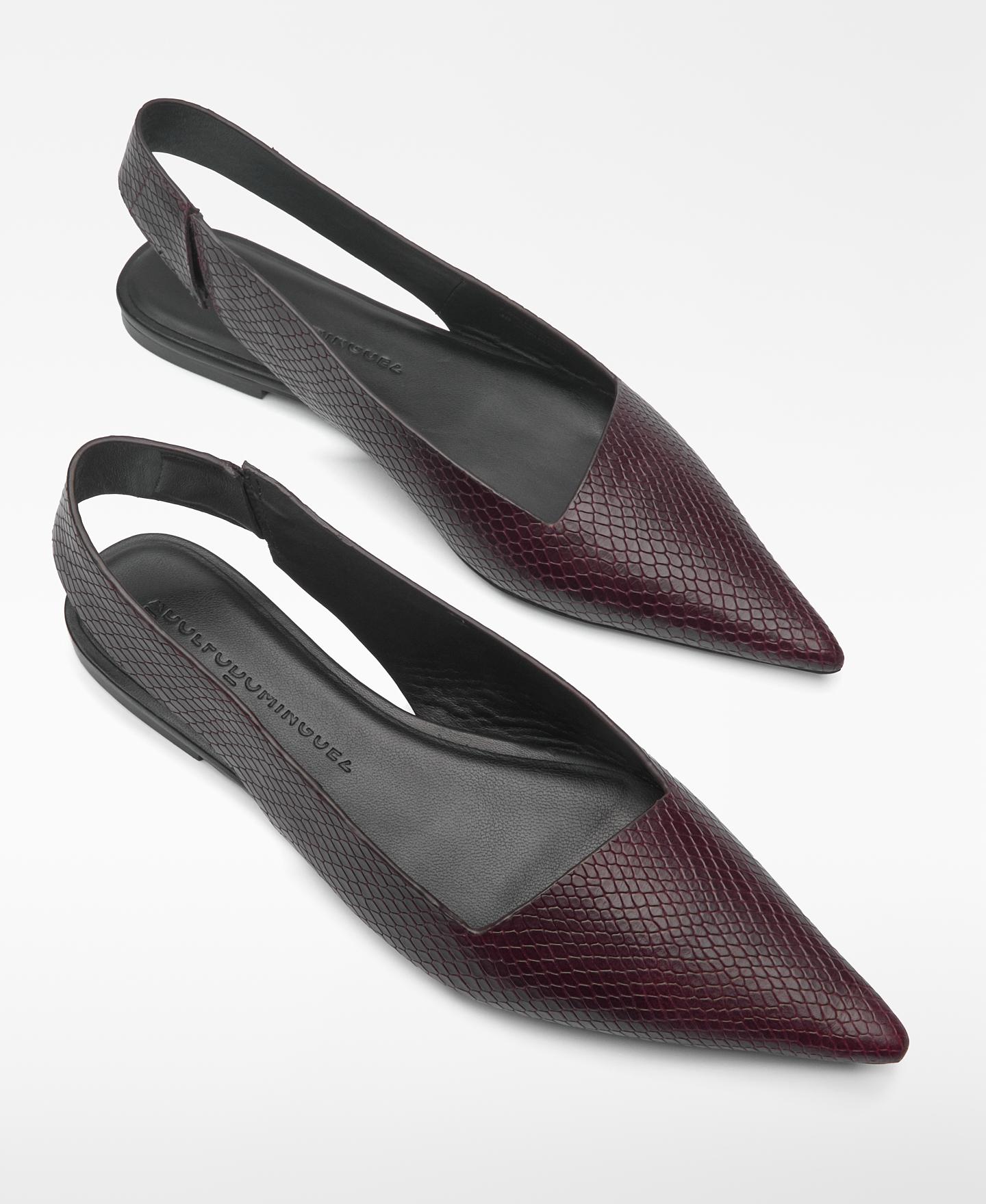 Sapatos Rasos com o Calcanhar Aberto e Estampado de Serpente Bordeaux-2