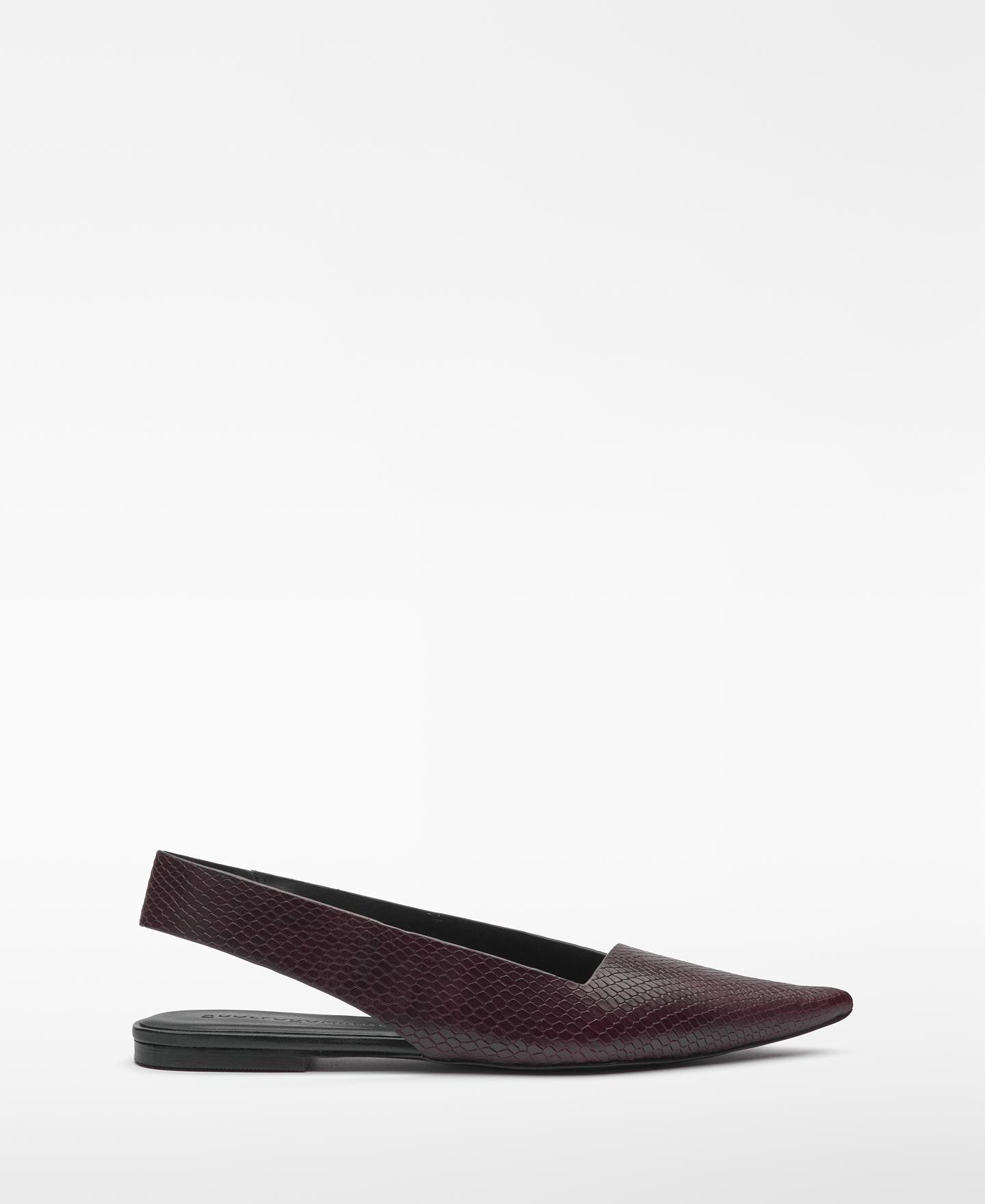 Sapatos Rasos com o Calcanhar Aberto e Estampado de Serpente Bordeaux-3