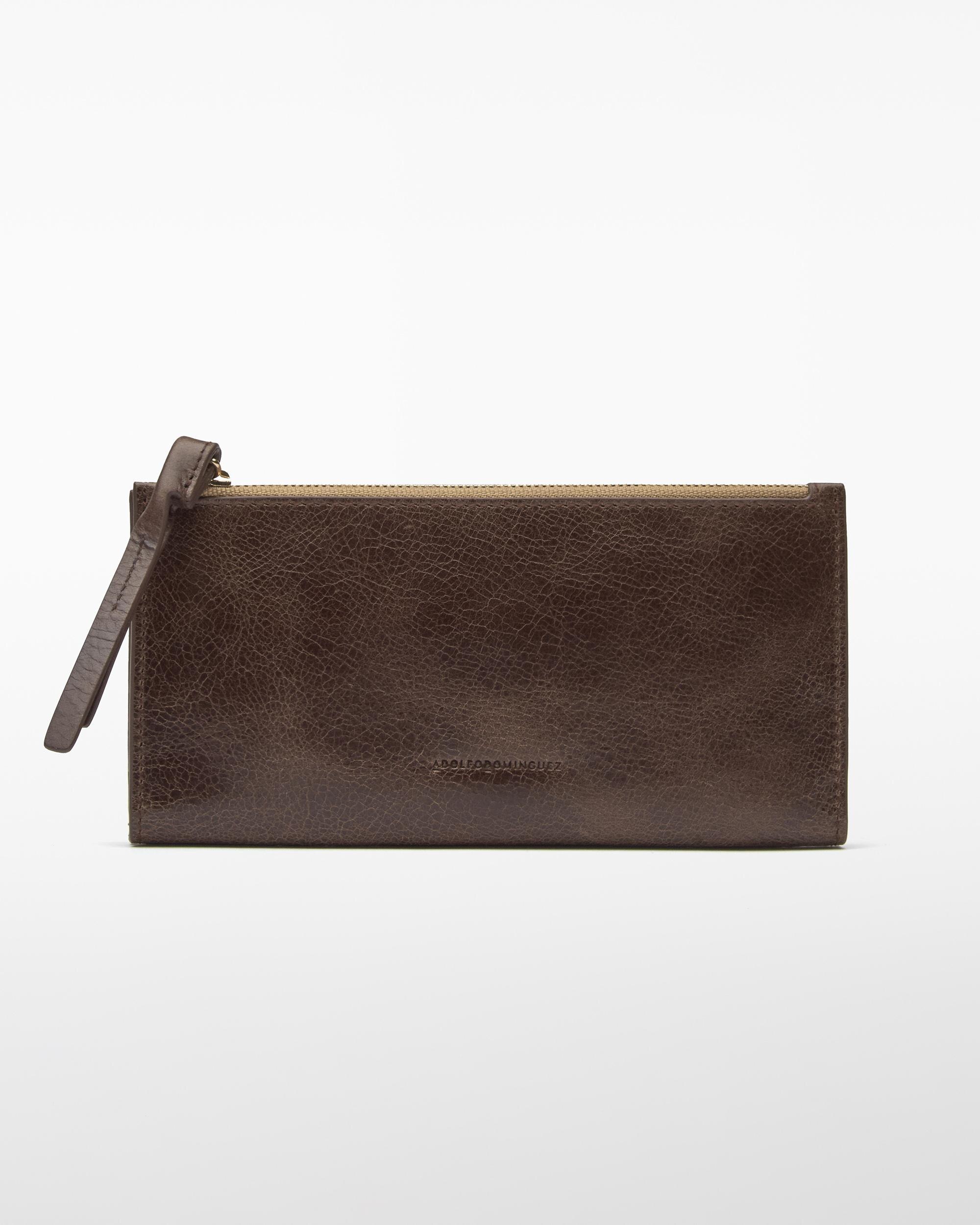 Carteira em Pele Vegetal com Fecho Zip Castanho-1