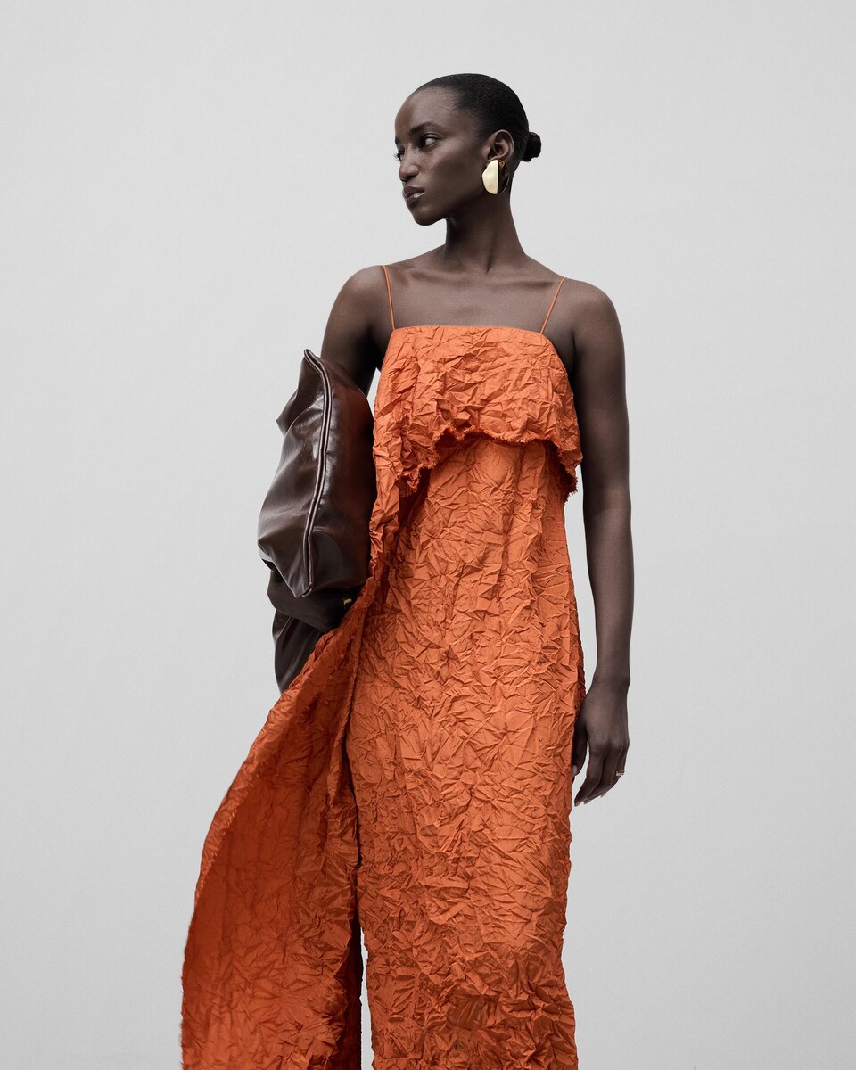 Vestido Assimétrico de Alças Laranja-1
