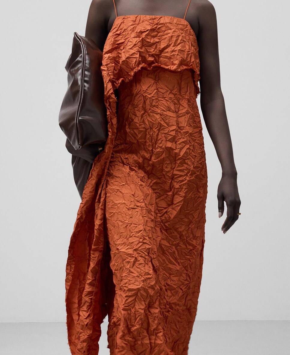 Vestido Assimétrico de Alças Laranja-2
