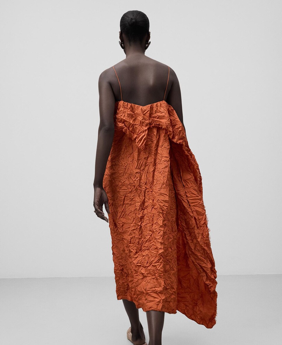 Vestido Assimétrico de Alças Laranja-3
