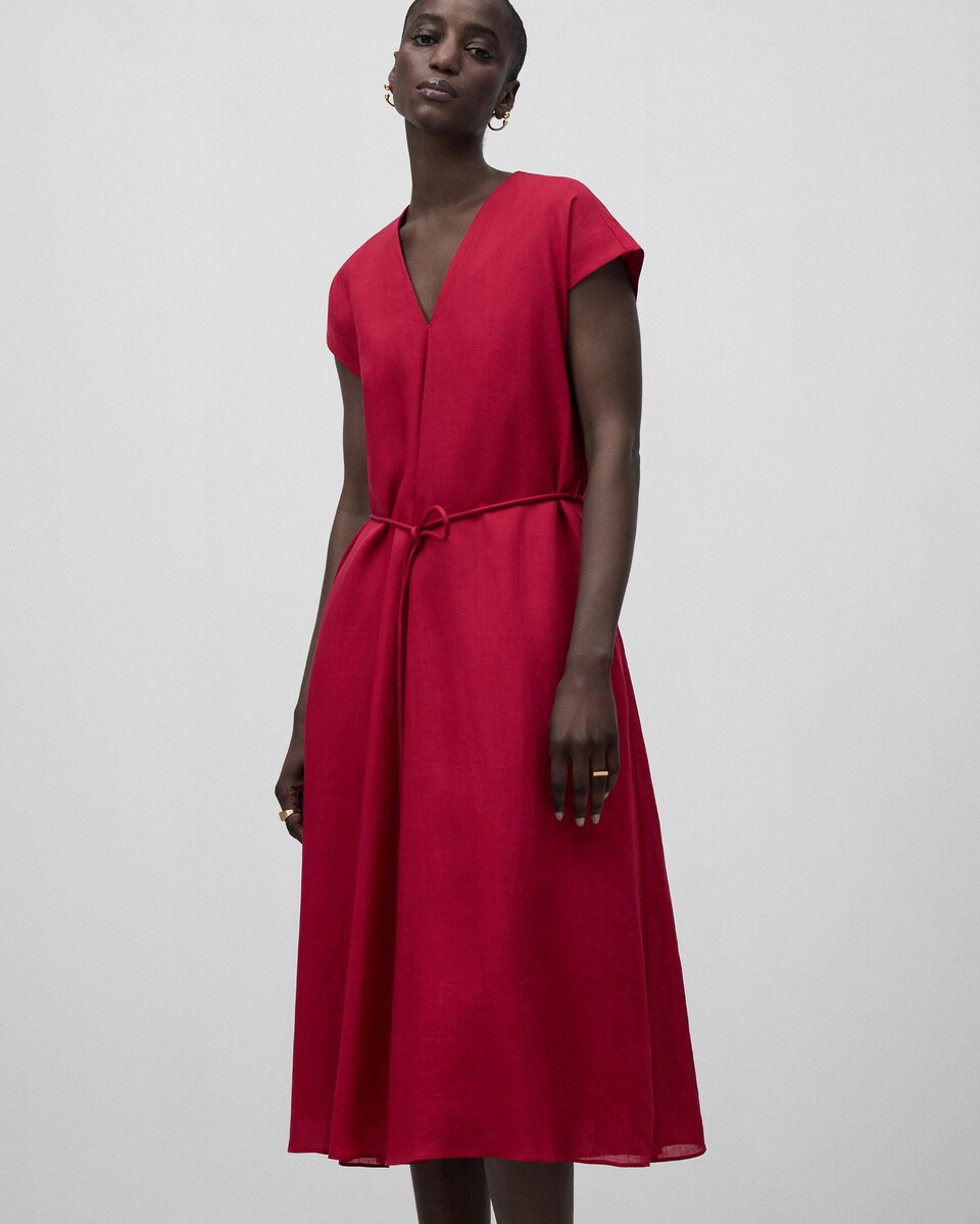 Vestido Midi com Rami Vermelho-1