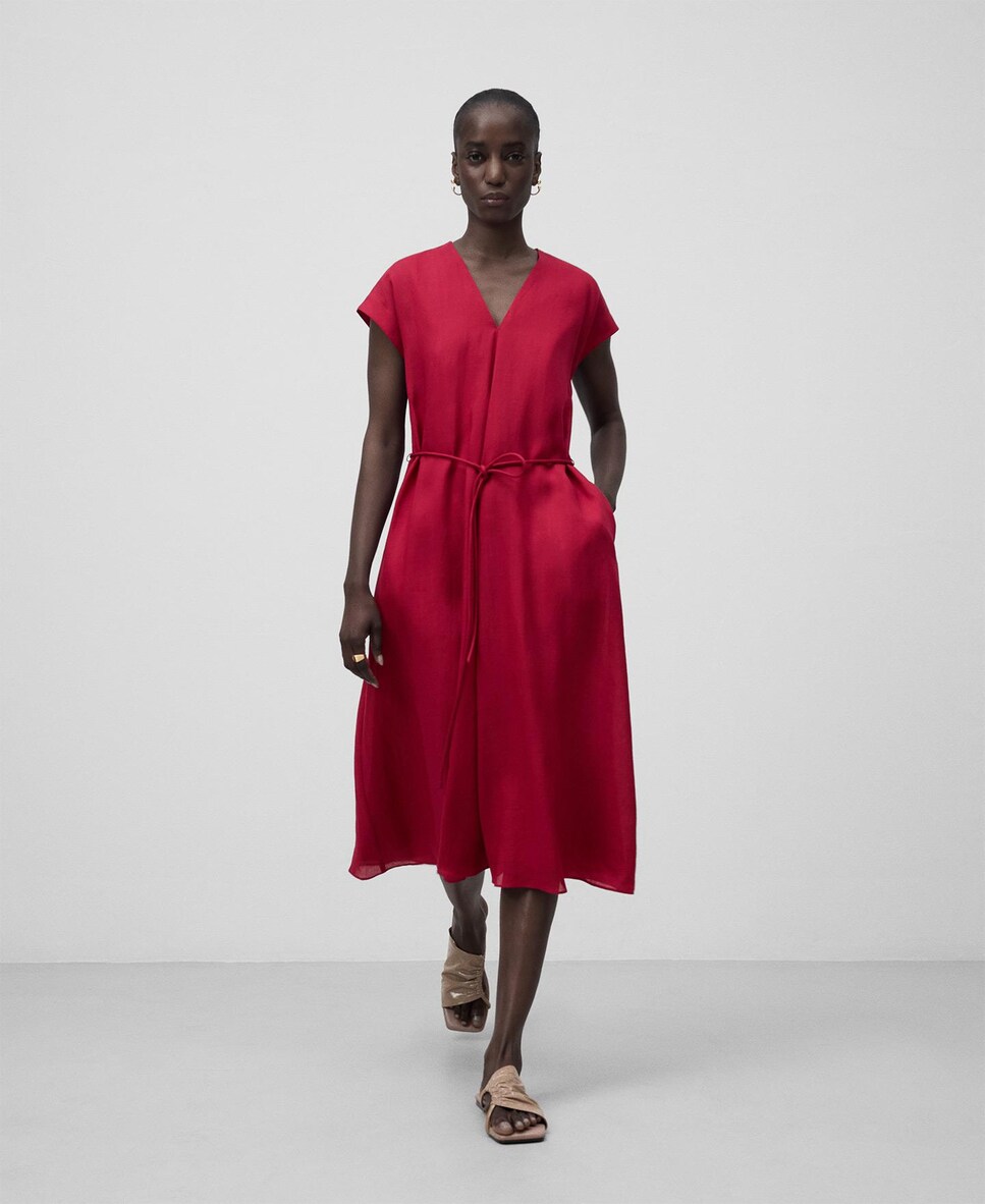 Vestido Midi com Rami Vermelho-2