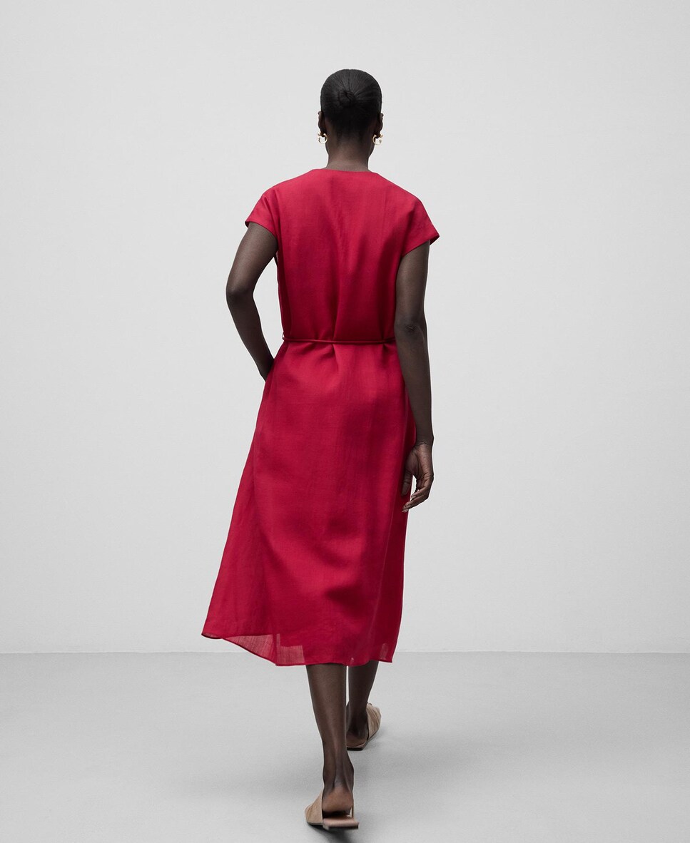 Vestido Midi com Rami Vermelho-3