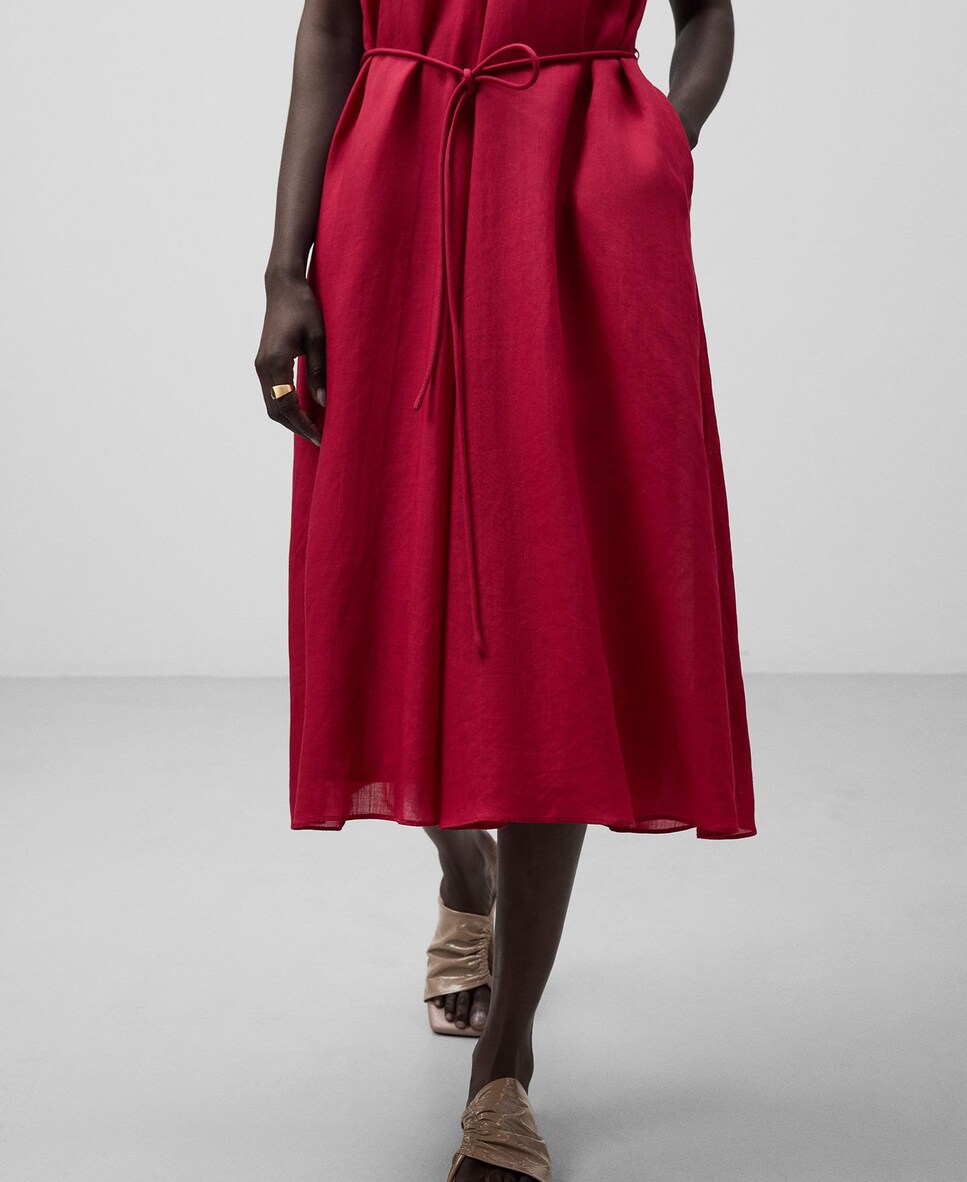 Vestido Midi com Rami Vermelho-4