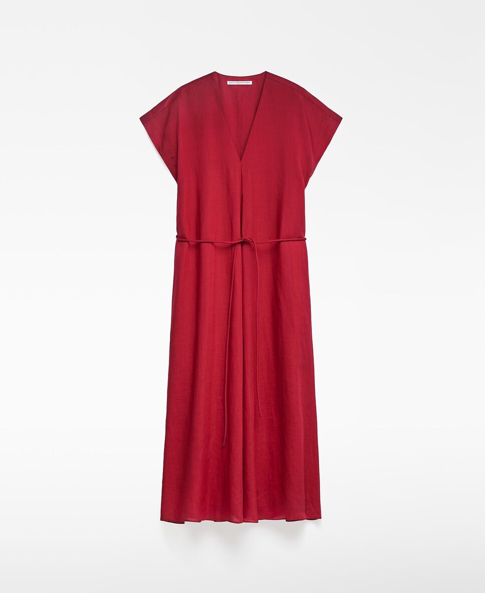 Vestido Midi com Rami Vermelho-5