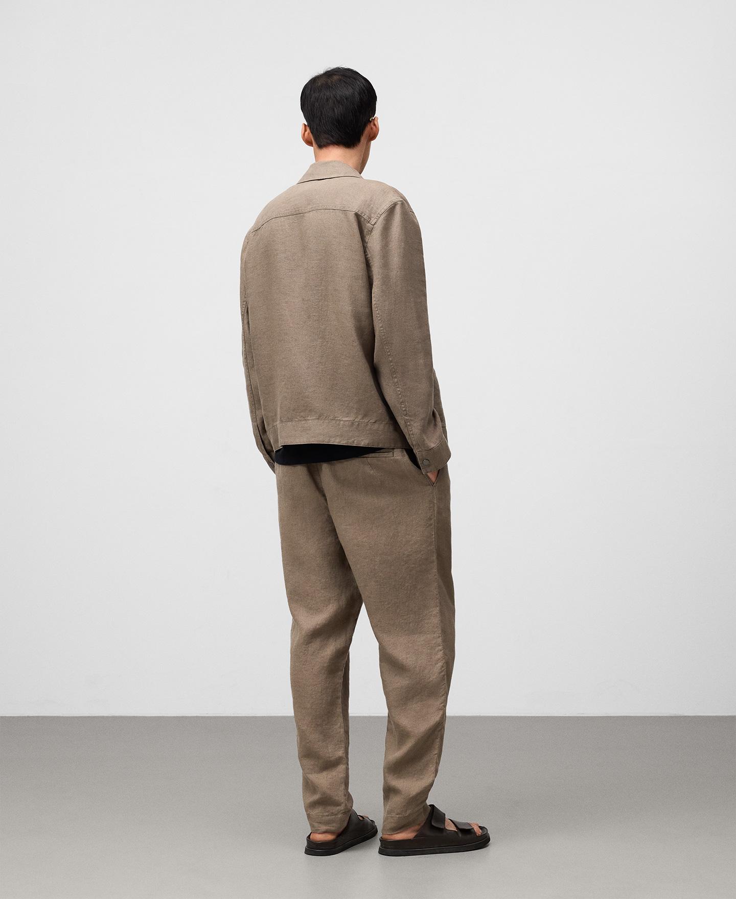 Calças Jogger em Linho com Cintura Elástica Taupe-3