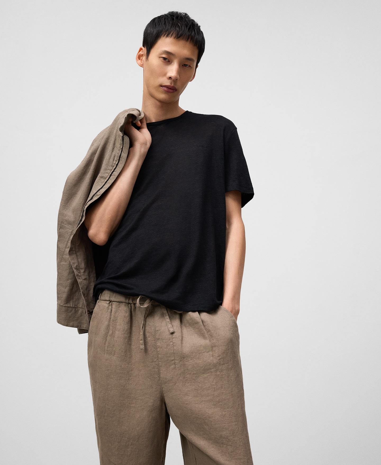 Calças Jogger em Linho com Cintura Elástica Taupe-4