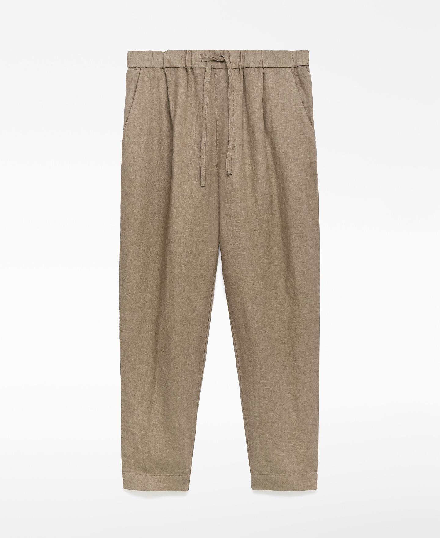 Calças Jogger em Linho com Cintura Elástica Taupe-5