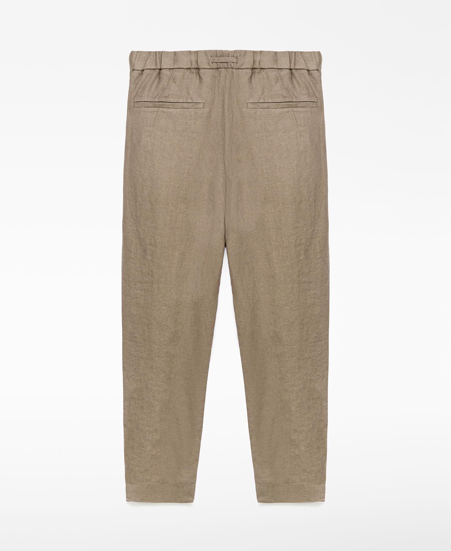 Calças Jogger em Linho com Cintura Elástica Taupe-6