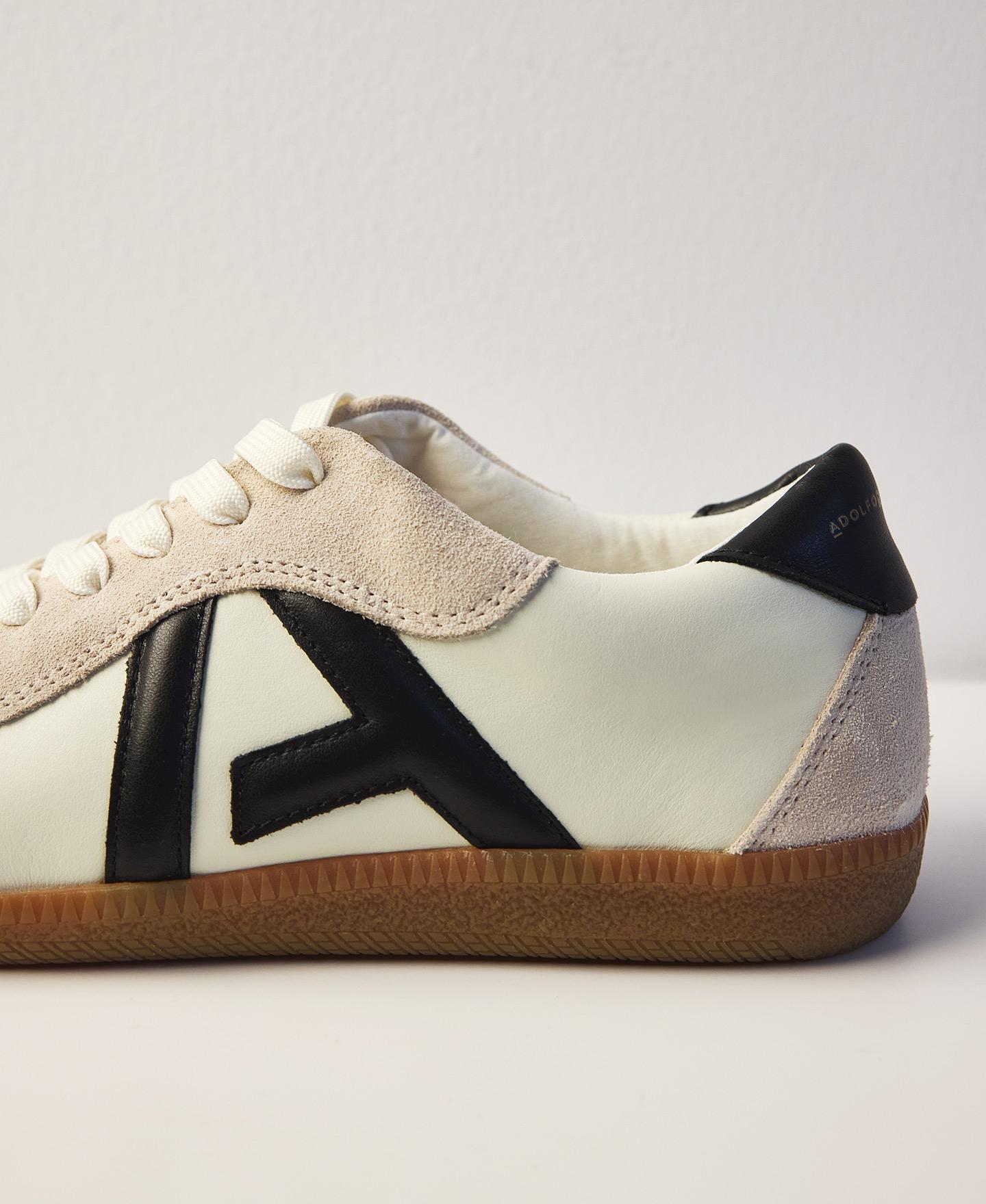 Sapatilhas Básicas de Pele com Maxi Logo e Camurça Bege / Branco-5