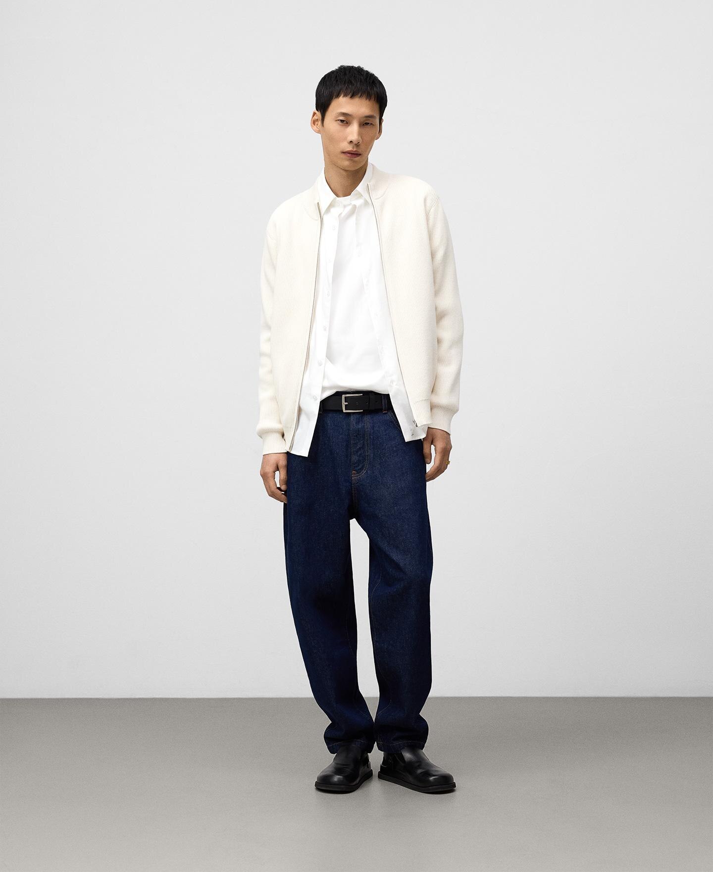 Cárdigan de Malha Canelada e Algodão Branco-2