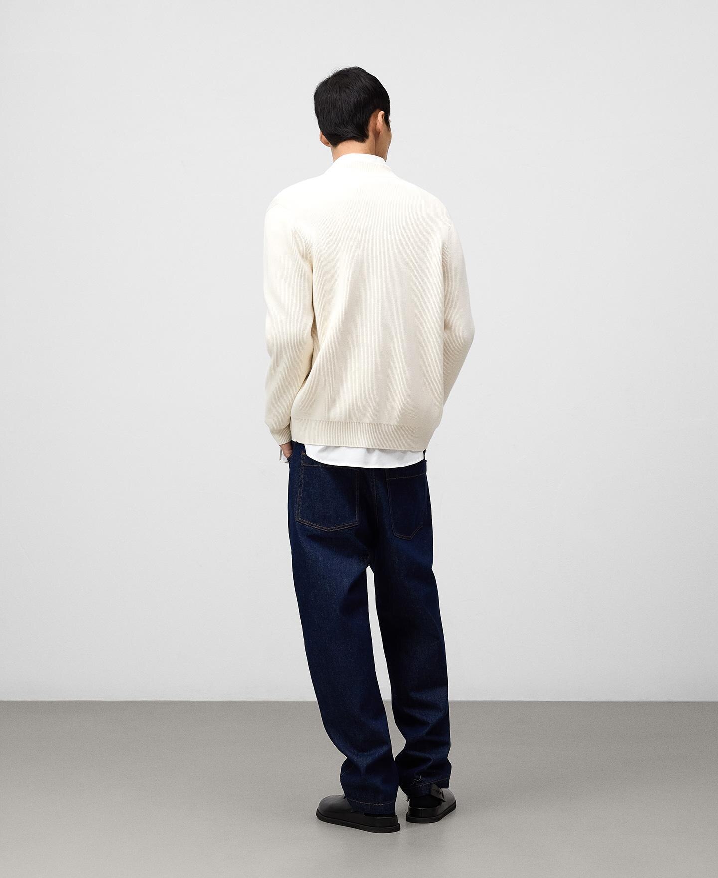 Cárdigan de Malha Canelada e Algodão Branco-3