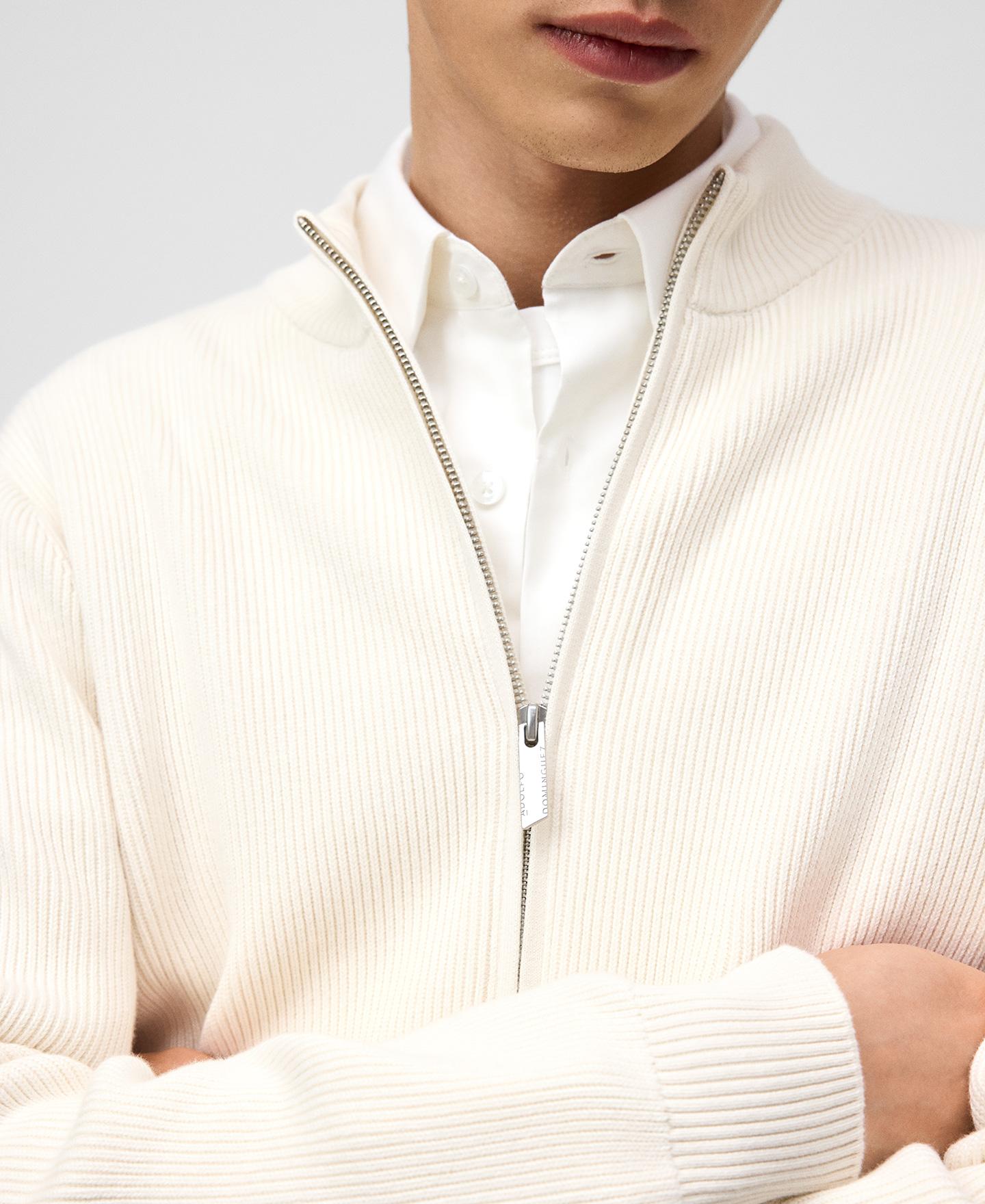 Cárdigan de Malha Canelada e Algodão Branco-4