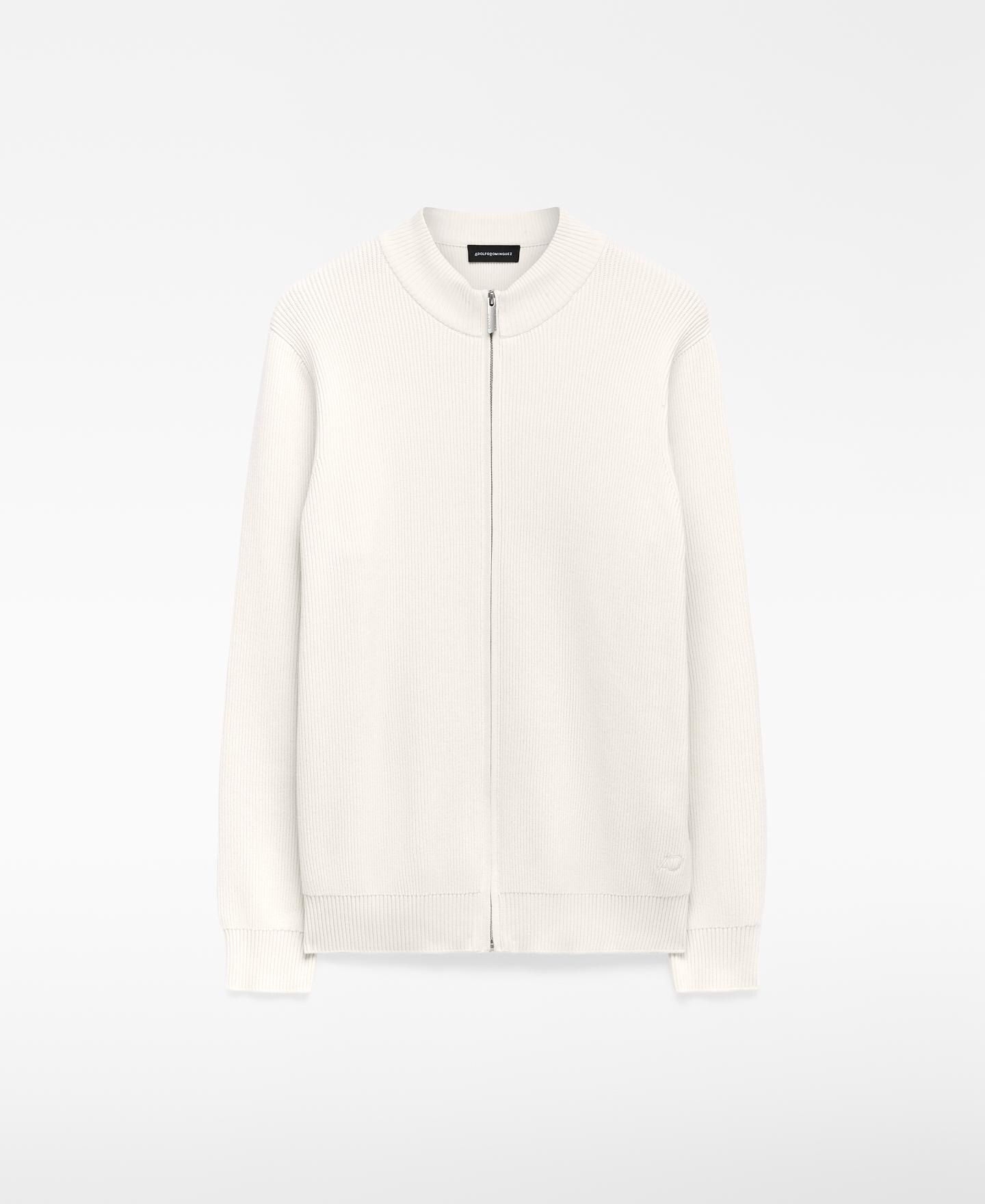 Cárdigan de Malha Canelada e Algodão Branco-5