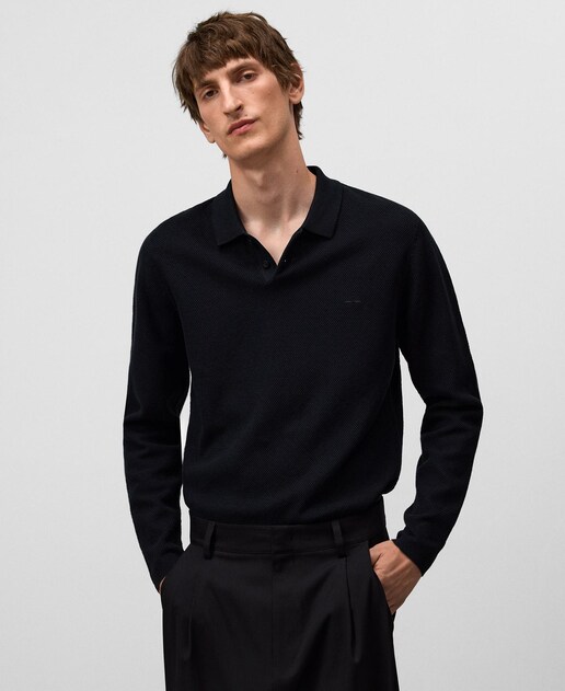 Imagem 0 de Polo de Malha com Estrutura e Manga Comprida