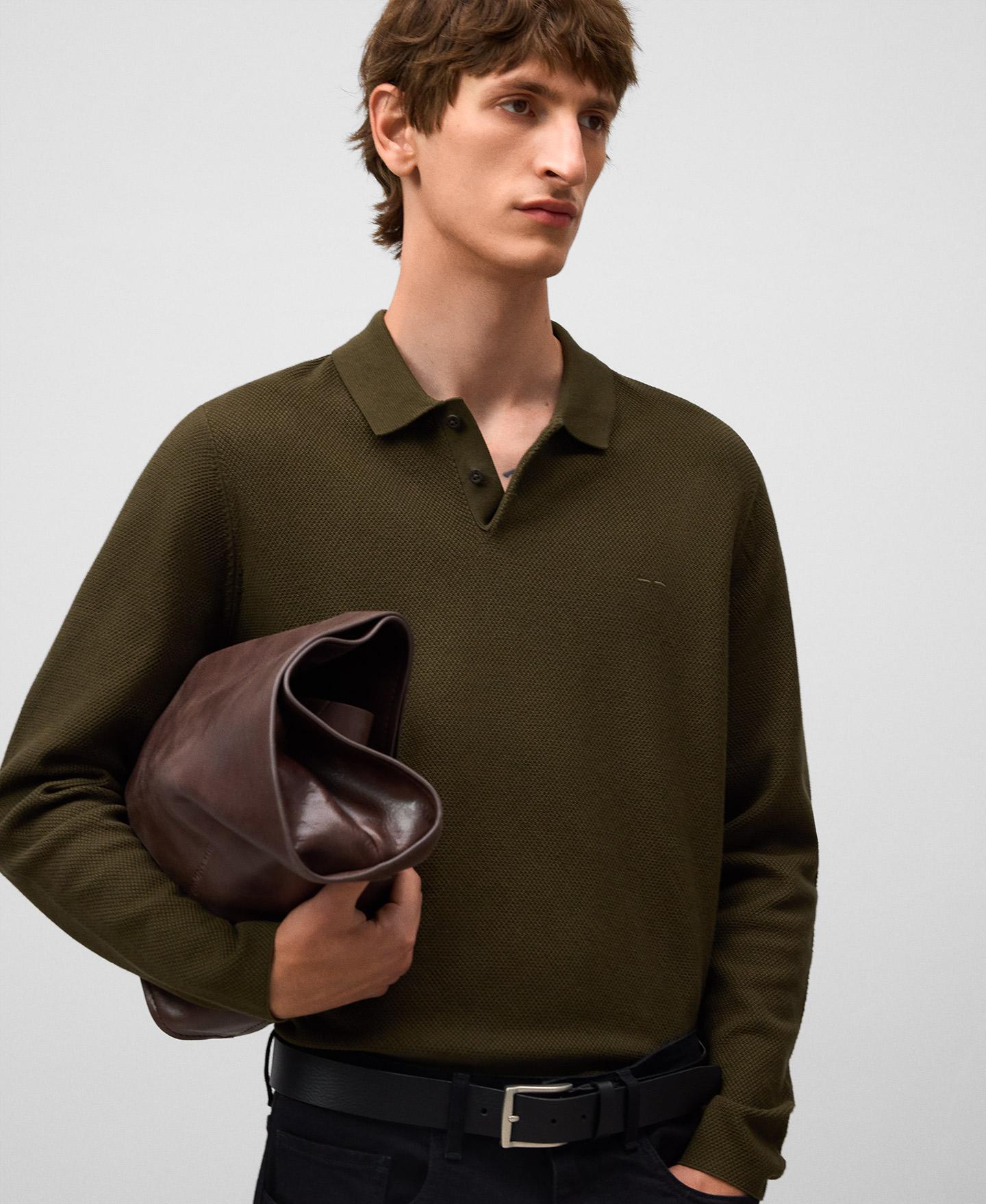 Imagem 0 de Polo de Malha com Estrutura e Manga Comprida