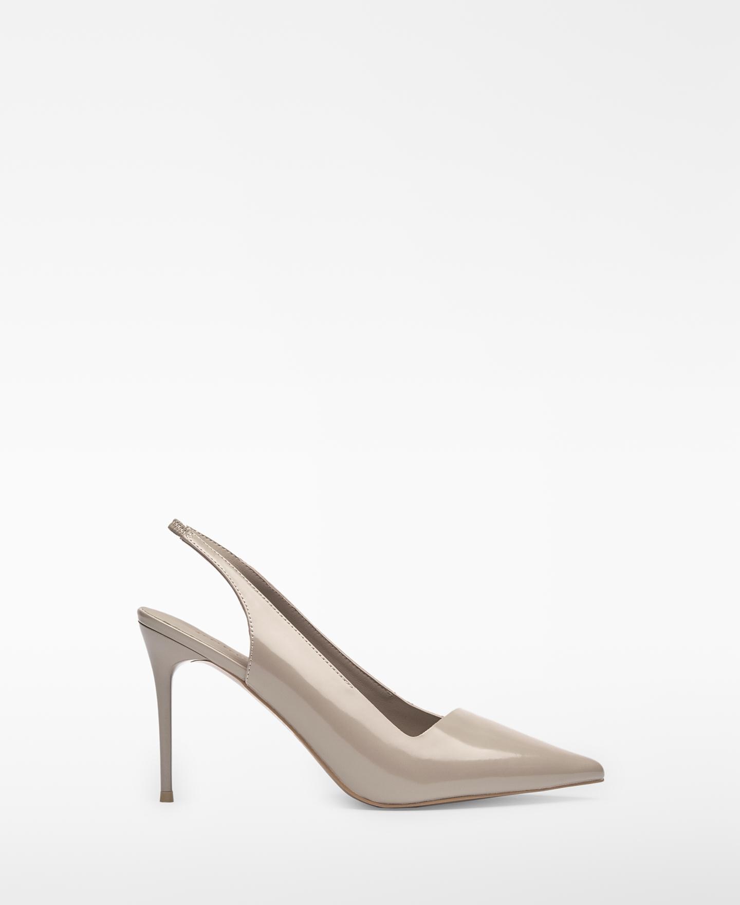 Sapatos de Salto de Tacão com o Calcanhar Aberto em Pele Taupe-1