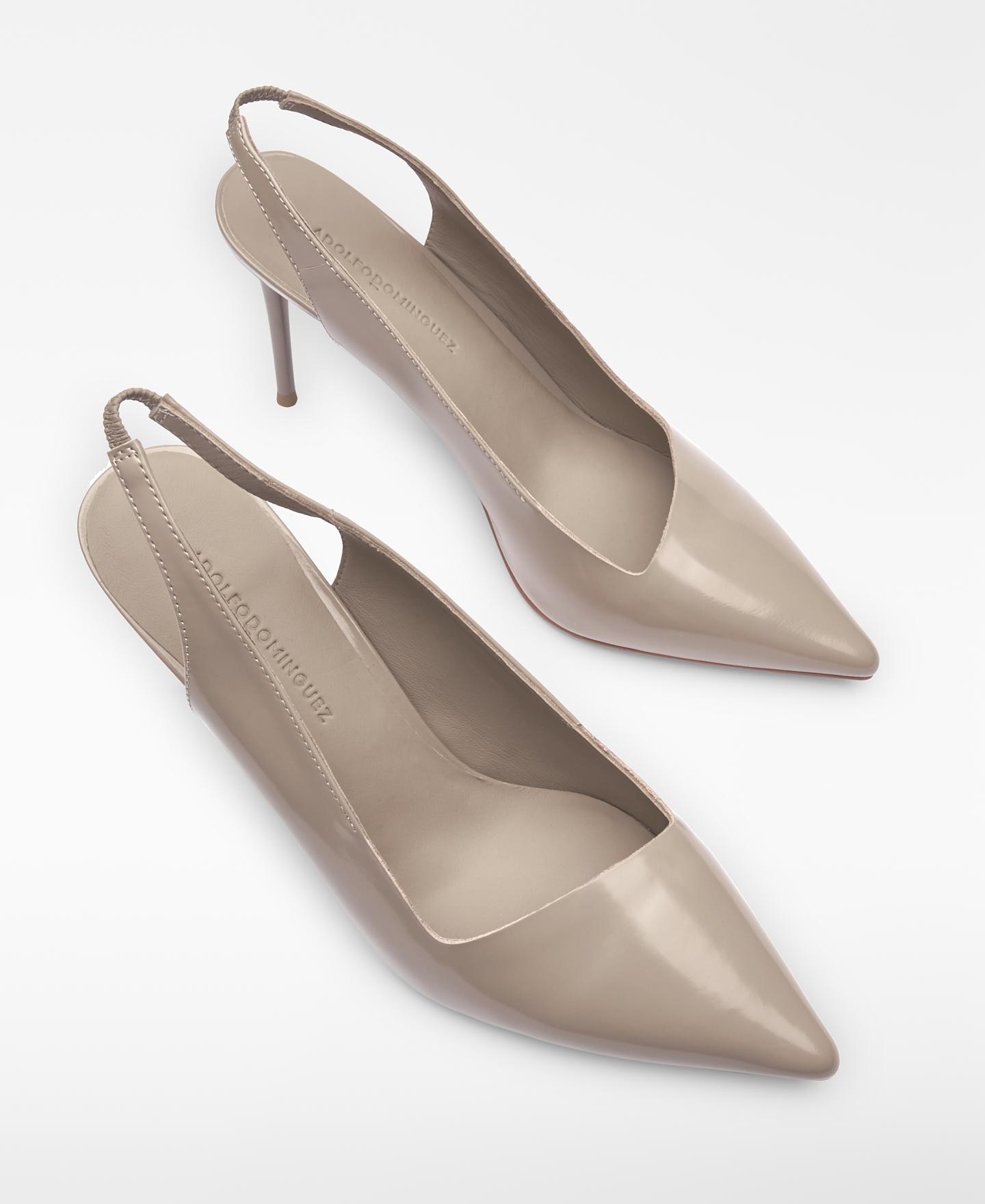 Sapatos de Salto de Tacão com o Calcanhar Aberto em Pele Taupe-2