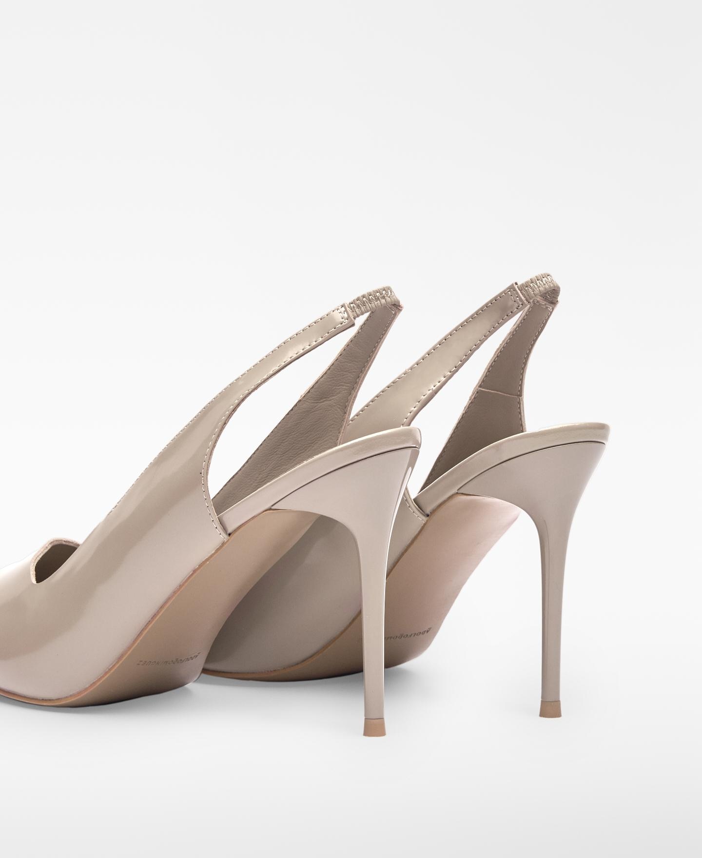 Sapatos de Salto de Tacão com o Calcanhar Aberto em Pele Taupe-3