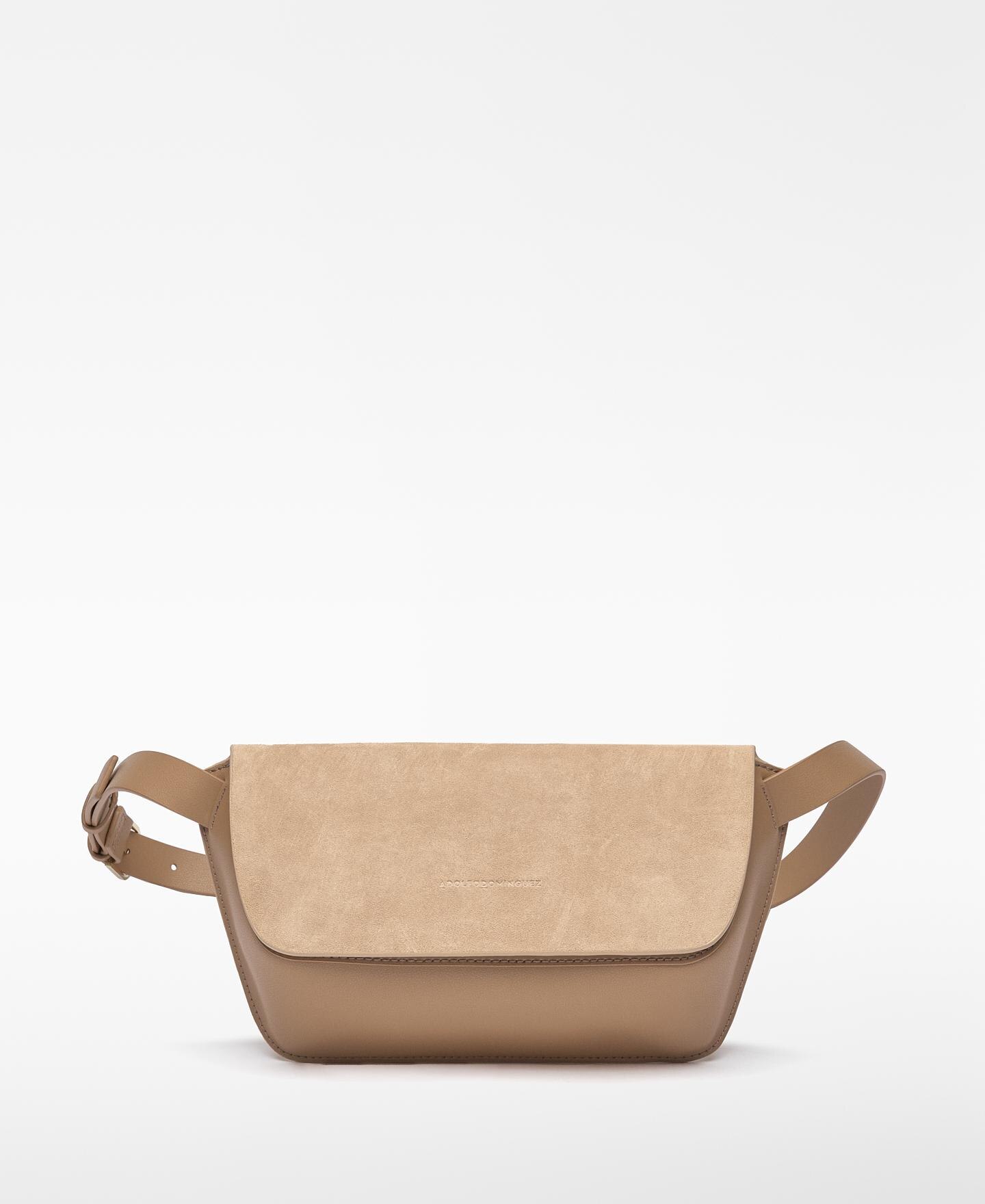 Bolsa de Cintura Dorna de Camurça Bege / Castanho-1