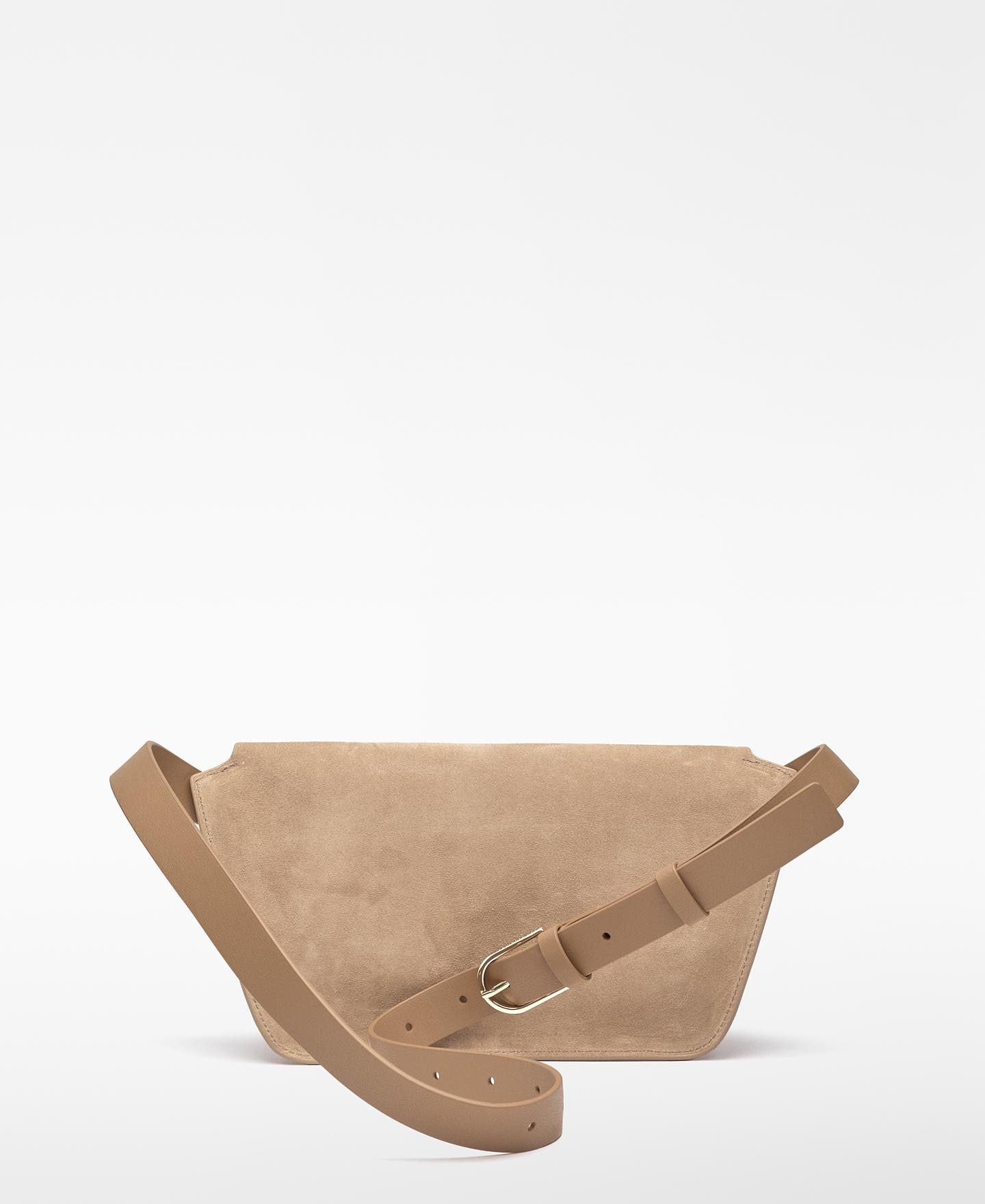 Bolsa de Cintura Dorna de Camurça Bege / Castanho-2