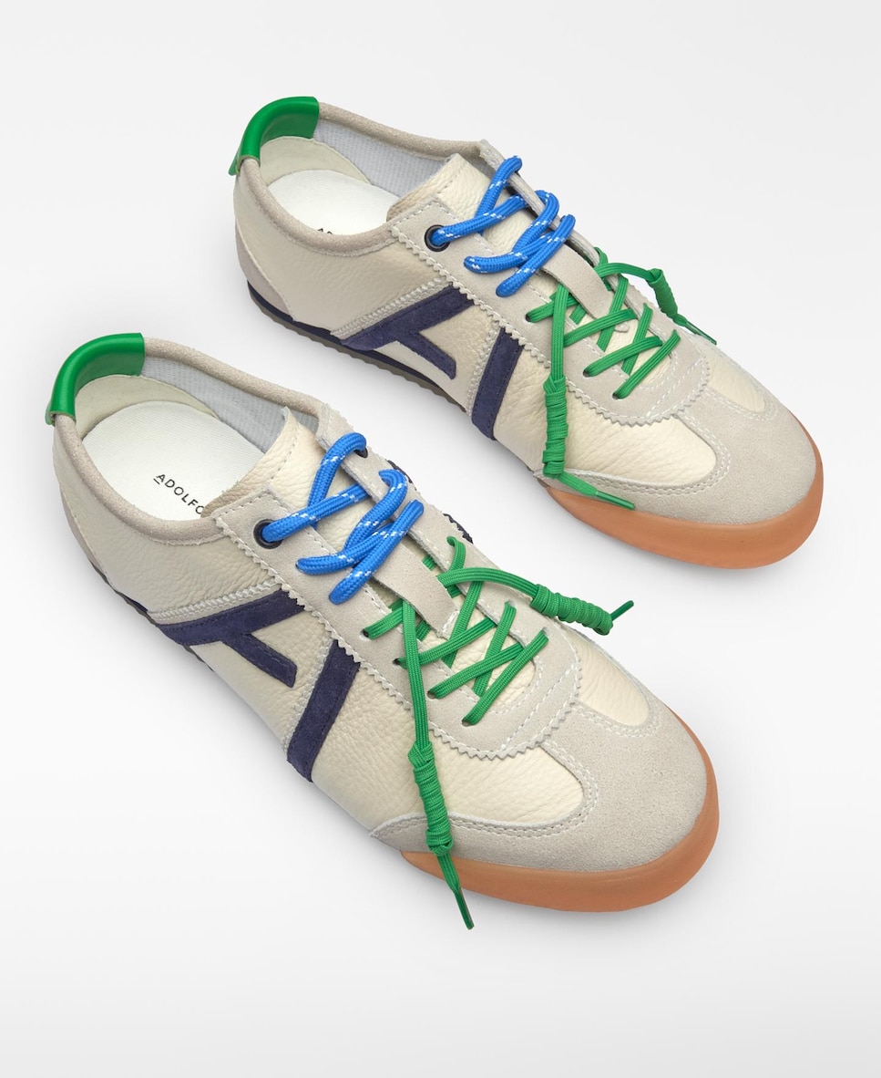 Sapatilhas de Pele com Maxi Logo e Fecho com Atacadores Branco-marfim-2