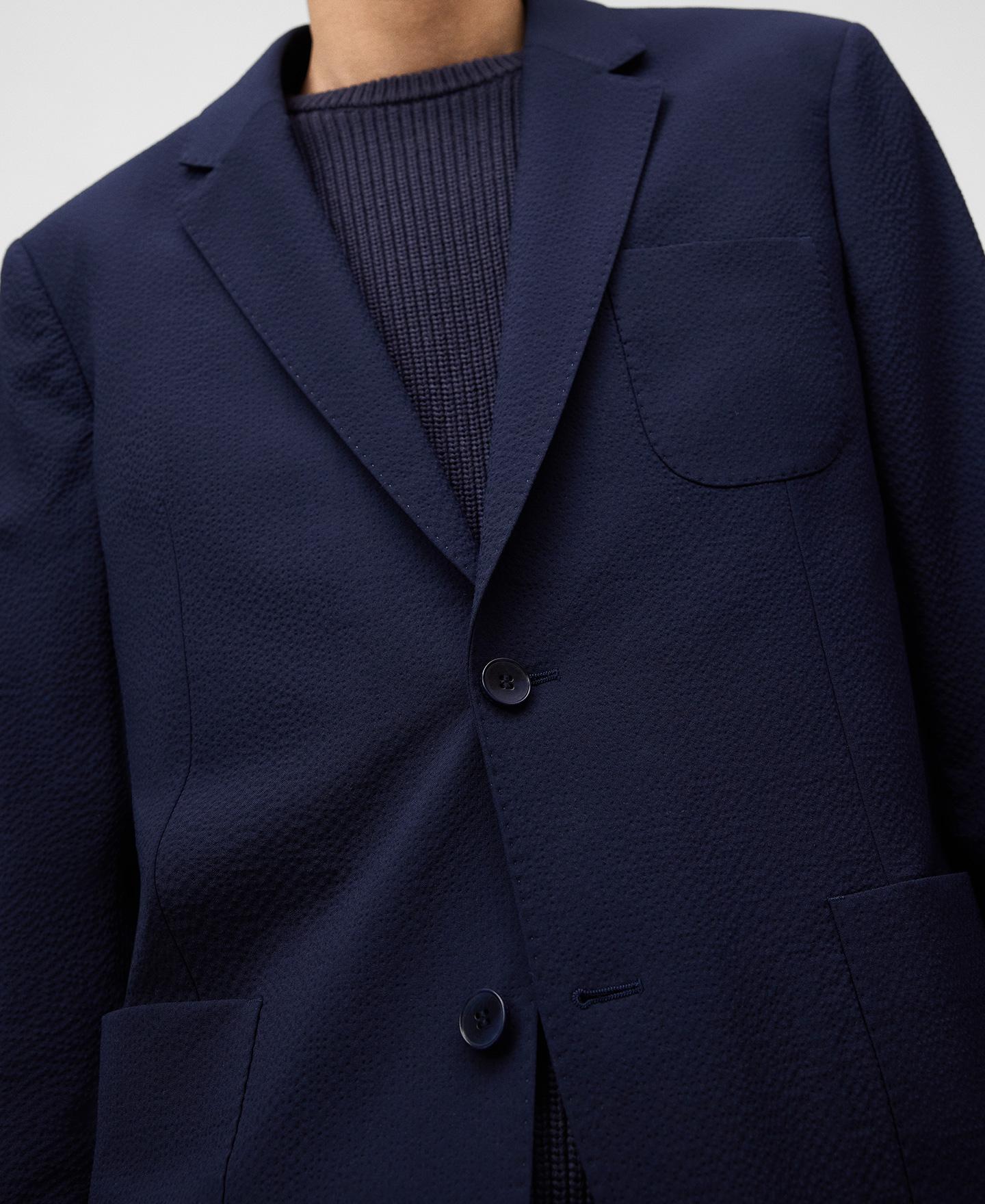 Blazer Corte Sastre com Tecido Seersucker Azul-marinho-4