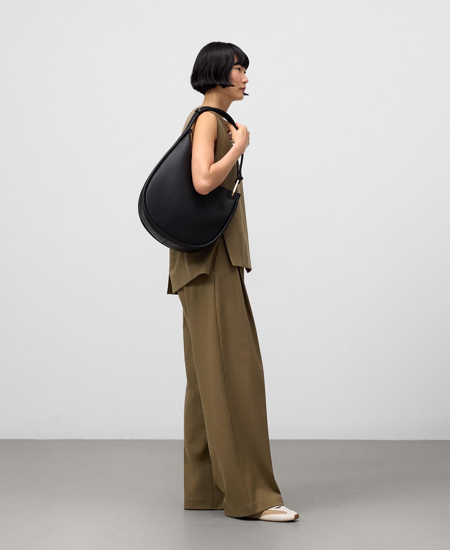 Mala de Ombro Luna Estilo Hobo Irregular Preto-6