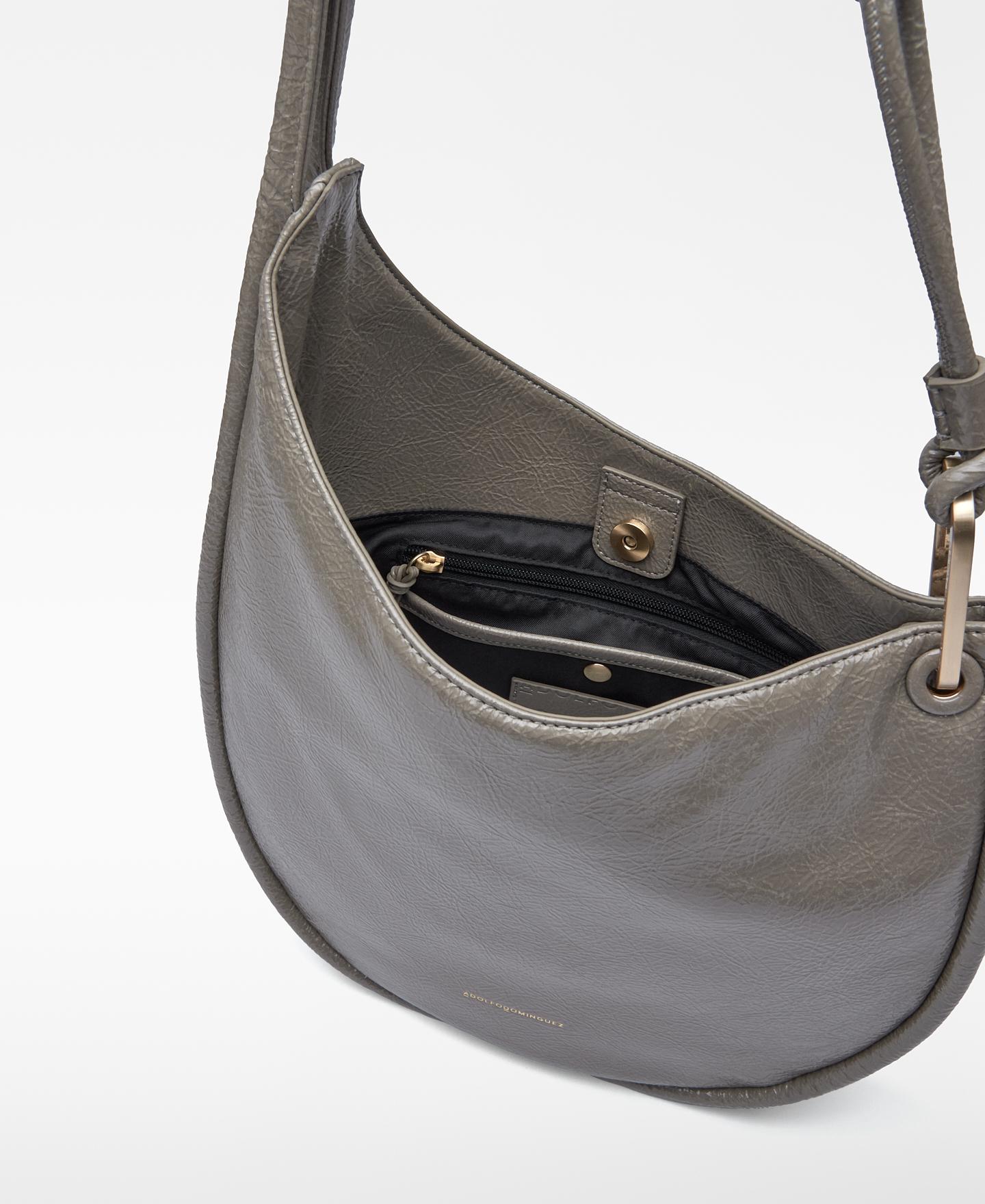 Mala de Ombro Luna com Fecho Zip Cinzento-4