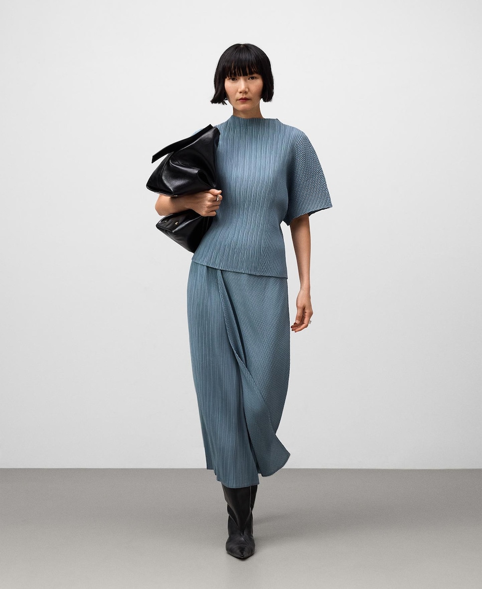 Saia de Crinkle com Peça Sobreposta Azul-1