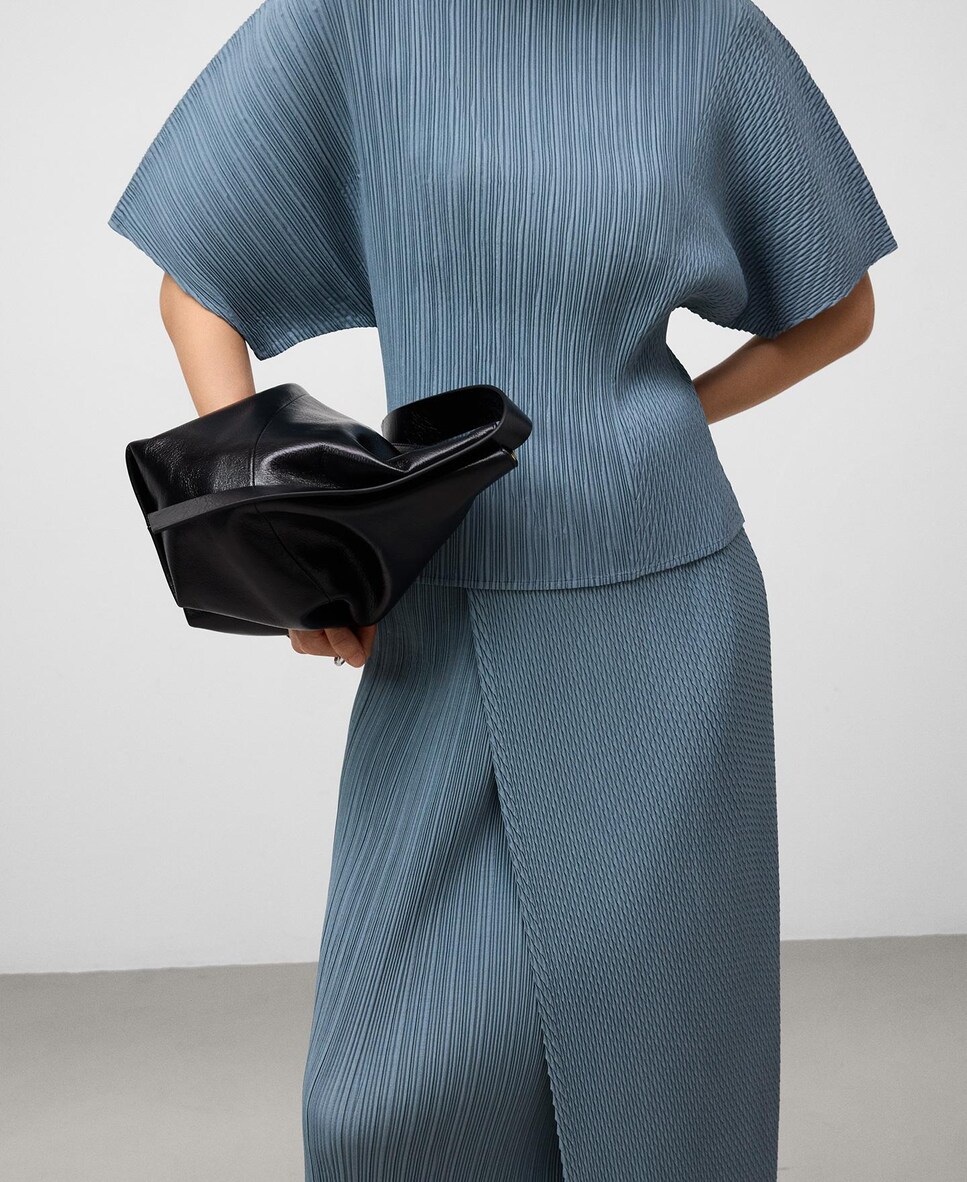 Saia de Crinkle com Peça Sobreposta Azul-2