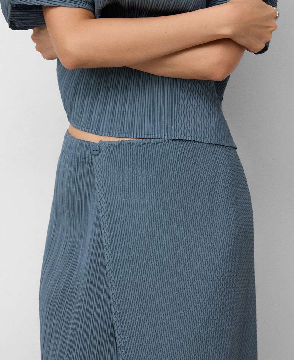 Saia de Crinkle com Peça Sobreposta Azul-4