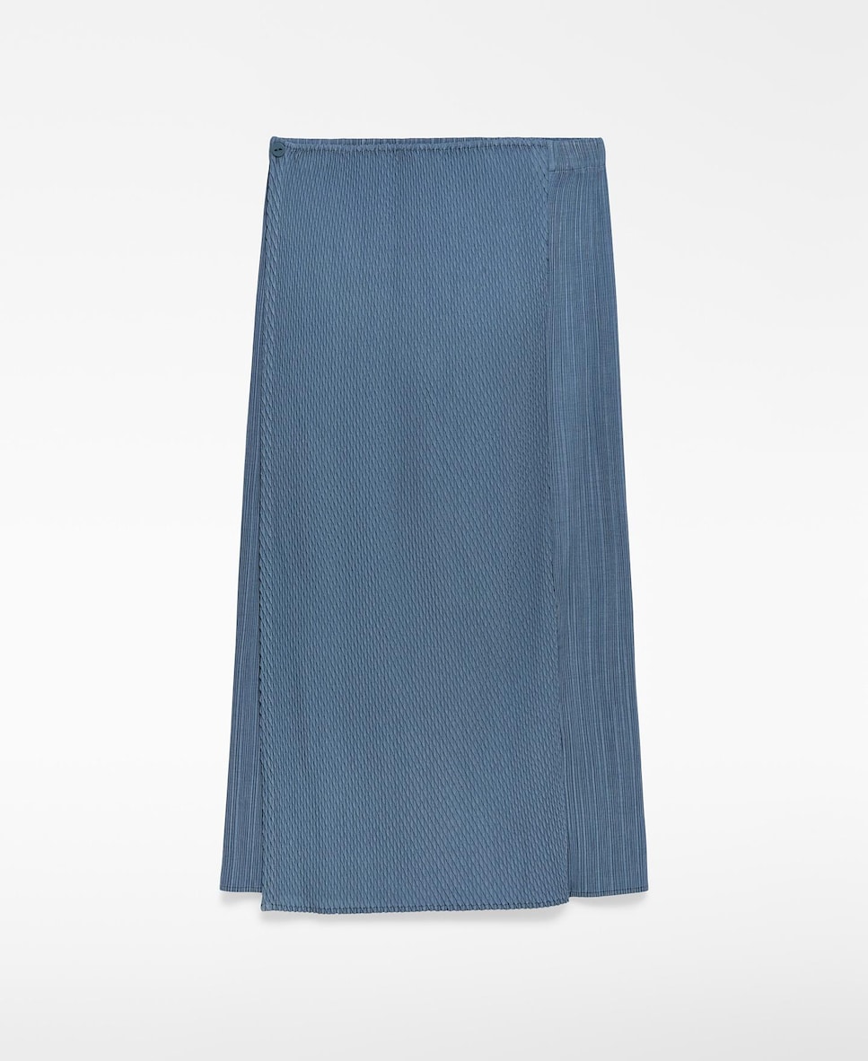 Saia de Crinkle com Peça Sobreposta Azul-5