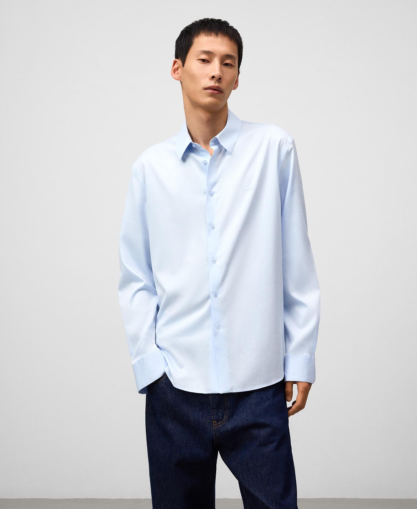 Camisa Regular Fit com Gola Lapela Azul-claro-1