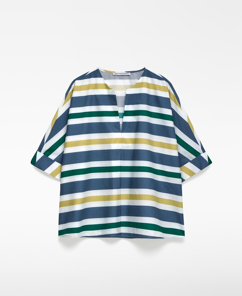 Blusa às Riscas com Decote em V Verde-5