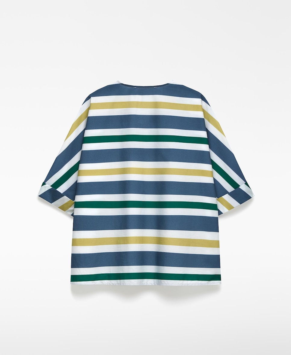Blusa às Riscas com Decote em V Verde-6