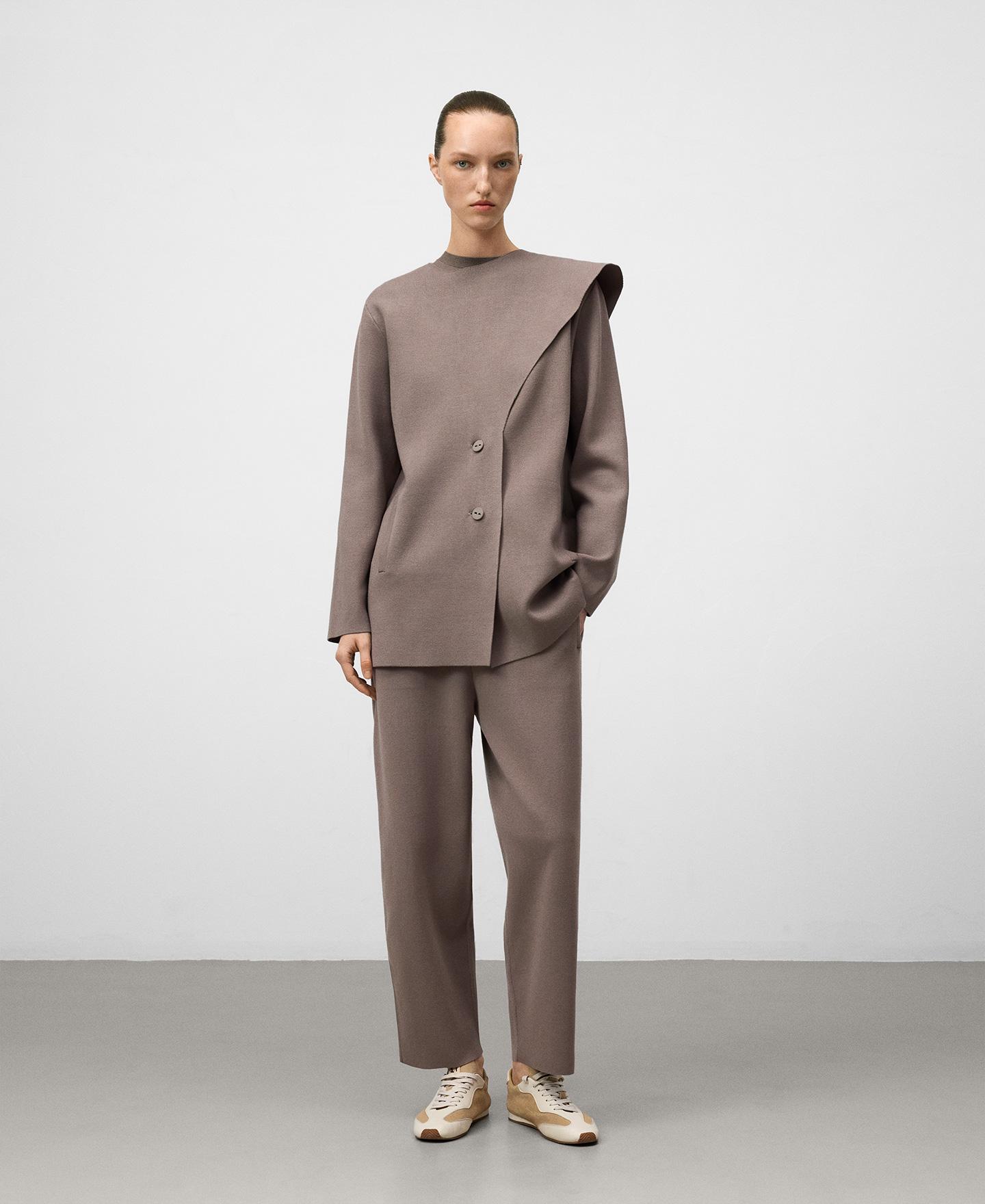 Casaco de Malha com Gola Cachecol Castanho-claro-2