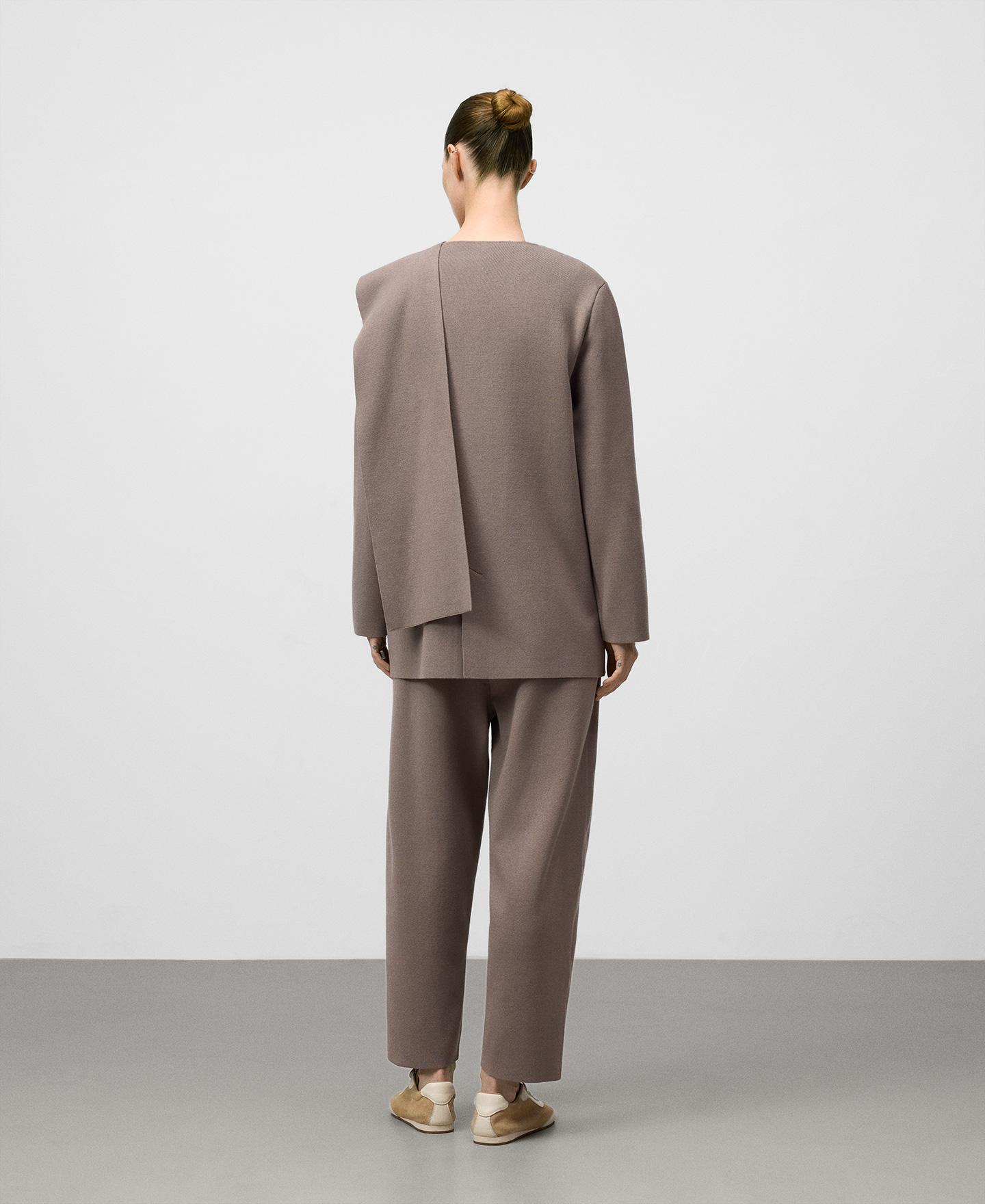 Casaco de Malha com Gola Cachecol Castanho-claro-3